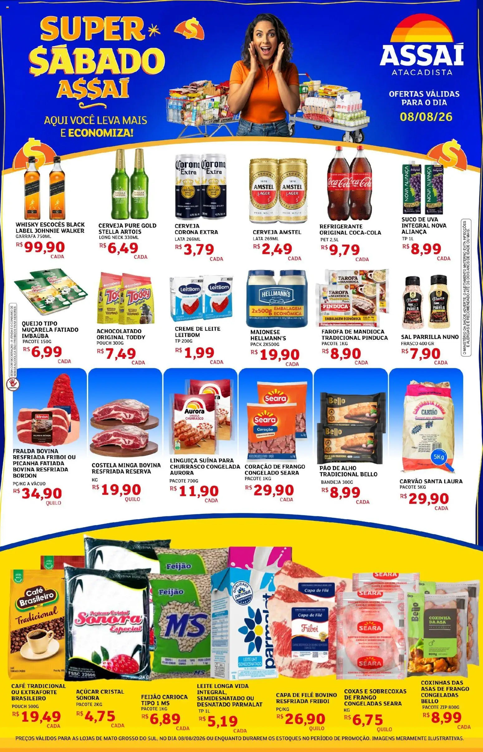 Assaí Atacadista Folheto - válido de 10/08/2026 | Página: 1 | Produtos: Alho, Queijo, Creme, Bebida