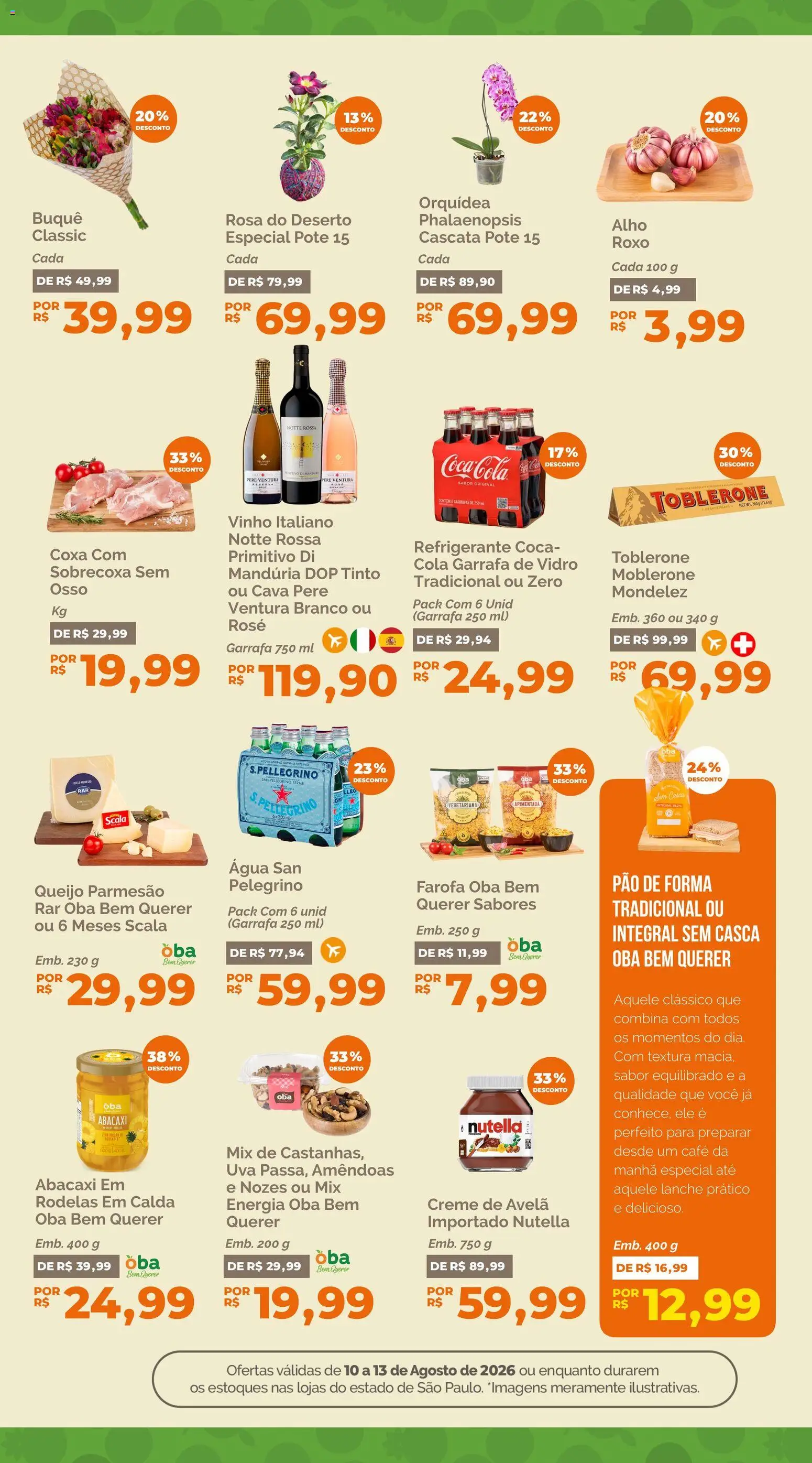 Oba Hortifruti Folheto - válido de 10/08/2026 | Página: 6 | Produtos: Abacaxi, Água, Queijo parmesão, Avelã
