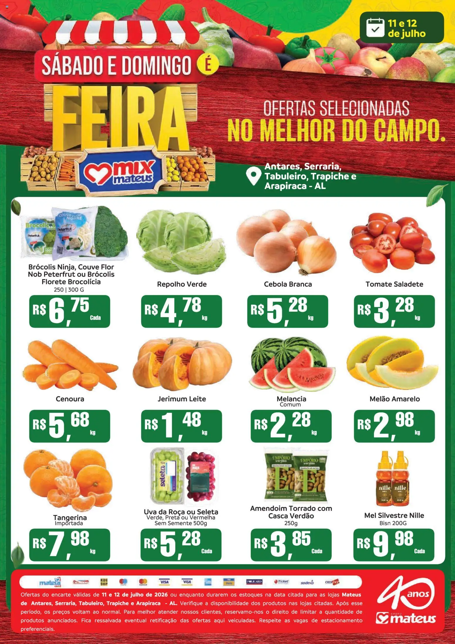 Mateus Folheto - válido de 11/07/2026 | Página: 1 | Produtos: Melancia, Repolho, Leite, Couve