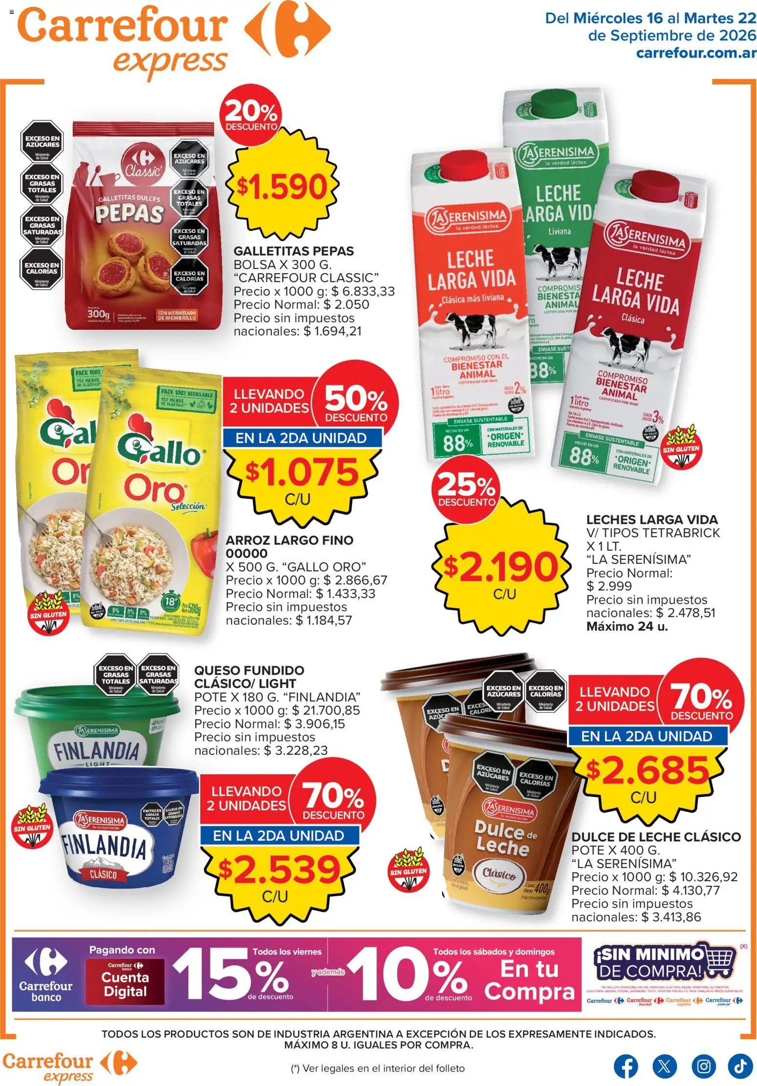 Carrefour Express catálogo │ válido desde el 16/09/2026 | Página: 1 | Productos: Bolsa, Galletitas, Dulces, Queso