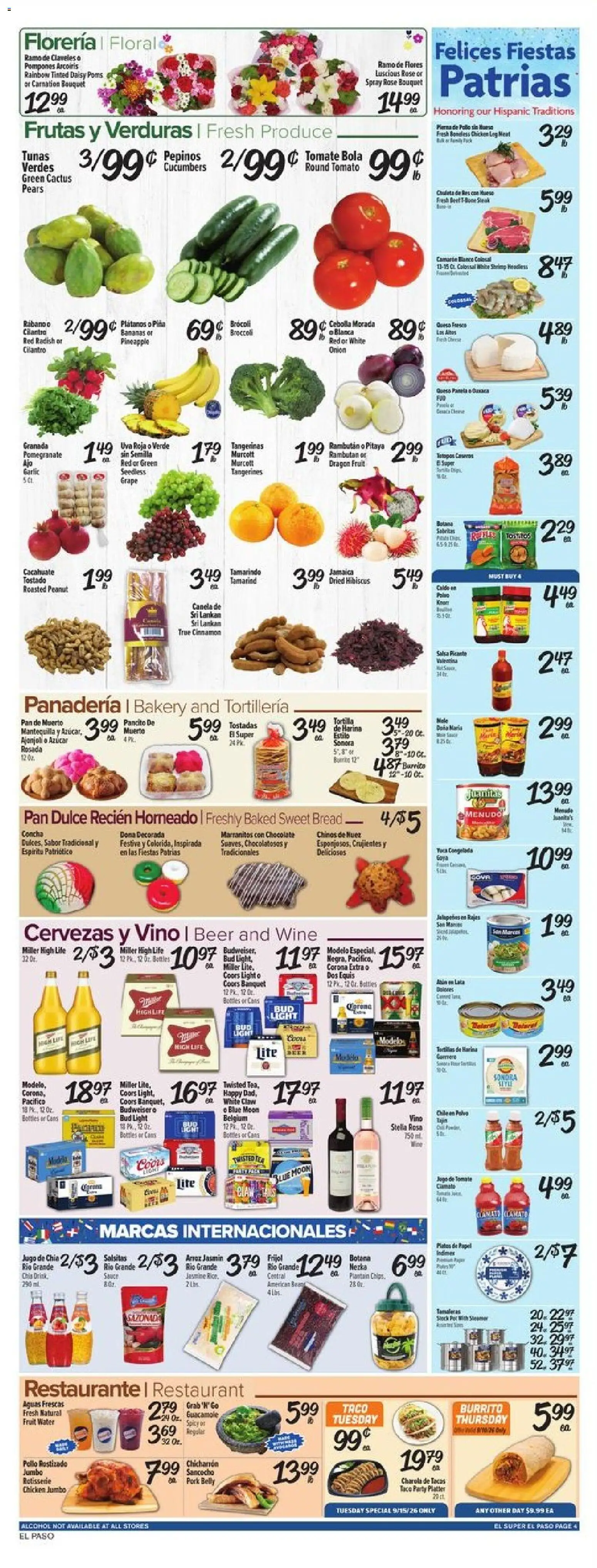 El Super Weekly Ad - TX - valid from 09/09/2026 | Page: 4 | Products: Bananas, Alcohol, Fruit, Garlic