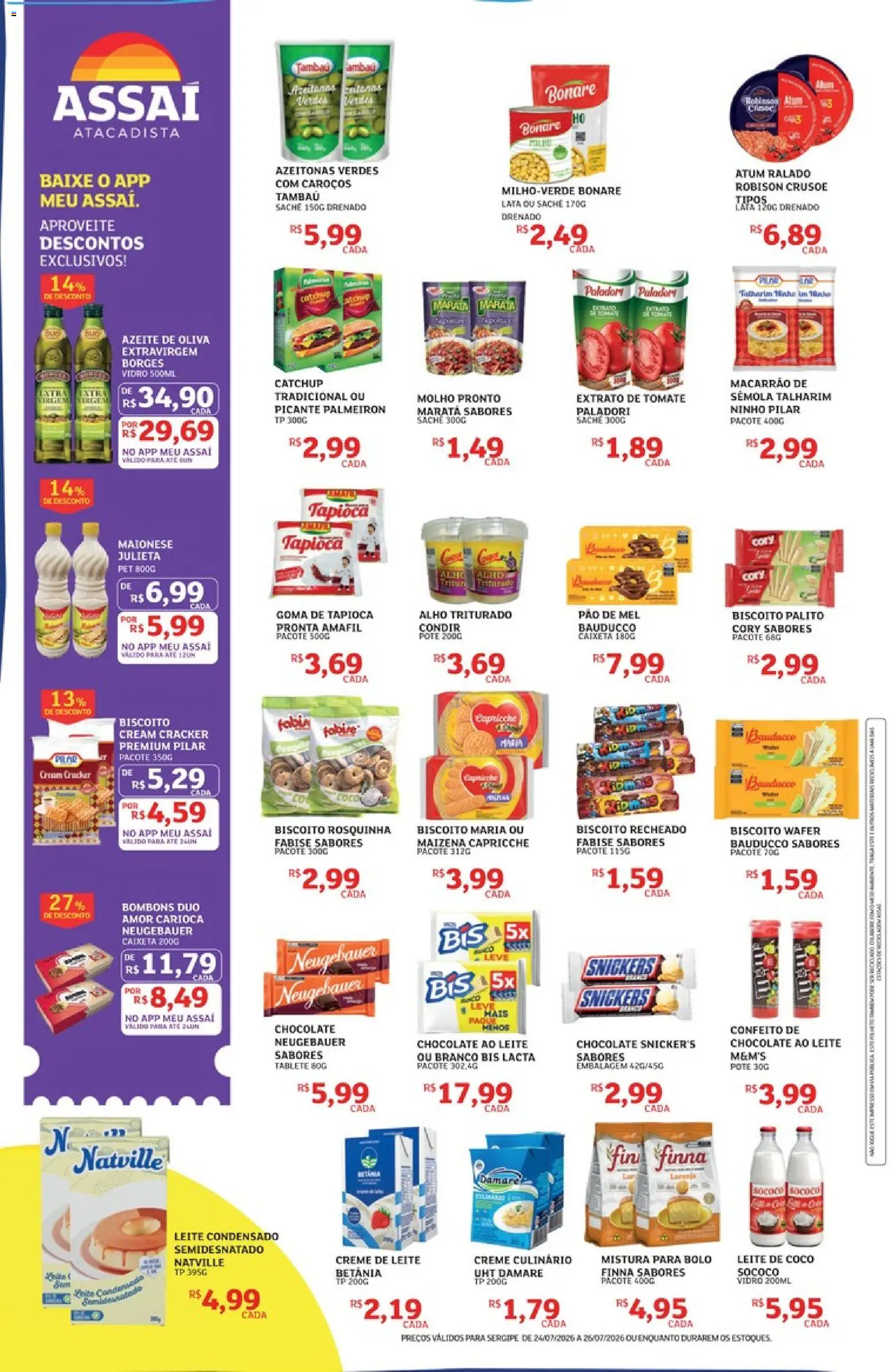 Assaí Atacadista Folheto - válido de 24/07/2026 | Página: 2 | Produtos: Leite, Macarrão, Creme, Mistura para bolo