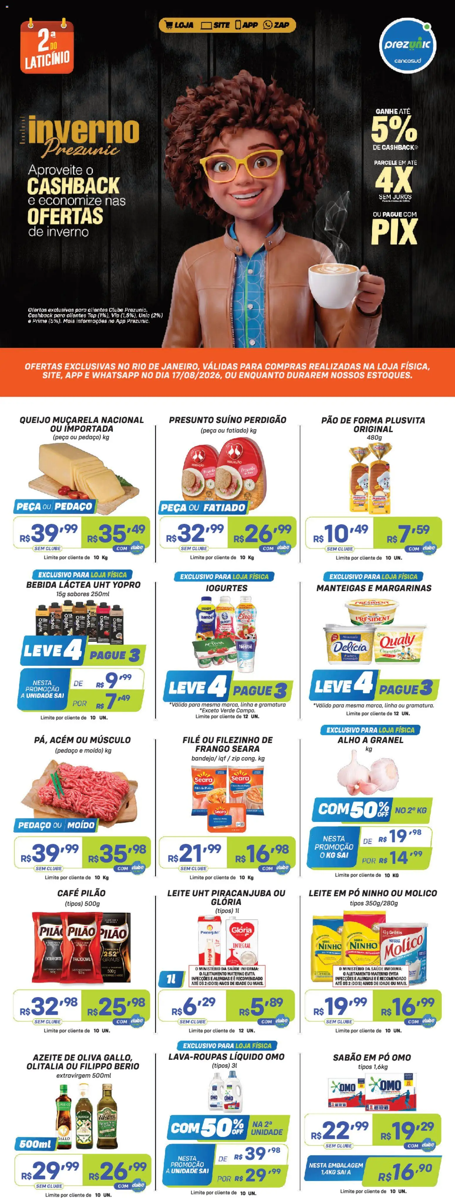 Prezunic Folheto - válido de 17/08/2026 | Página: 1 | Produtos: Leite, Frango, Azeite de oliva, Azeite