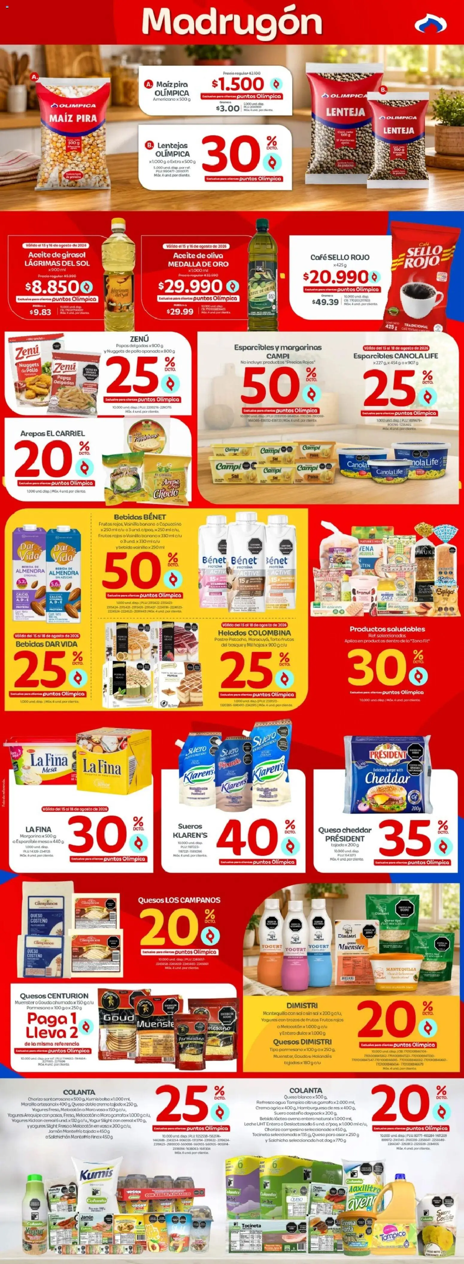 Olímpica revista - valida desde el 15/08/2026 | Página: 3 | Productos: Agua, Queso Cheddar, Sal, Café