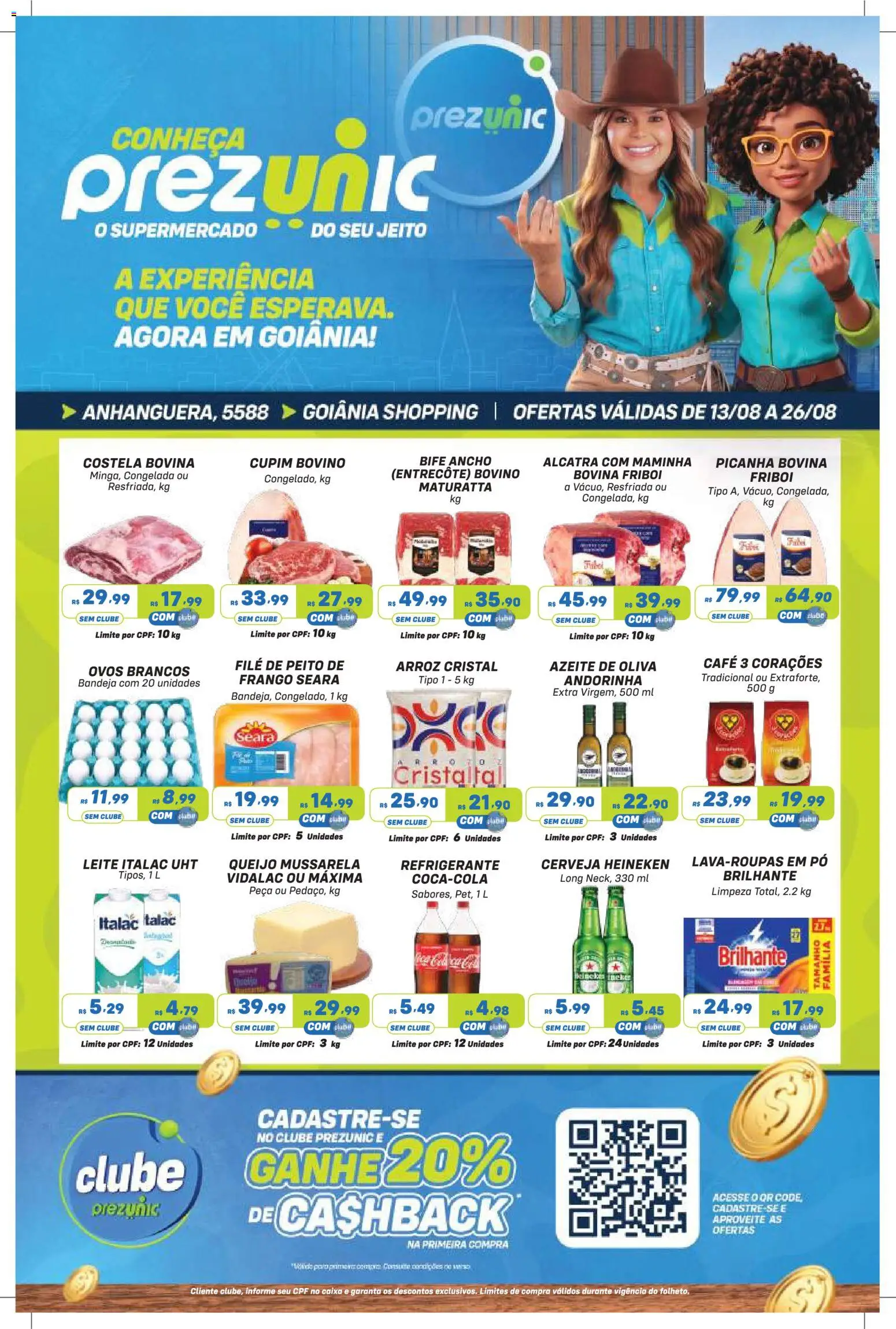 Prezunic Folheto - válido de 13/08/2026 | Página: 1 | Produtos: Picanha, Cerveja, Azeite, Mussarela