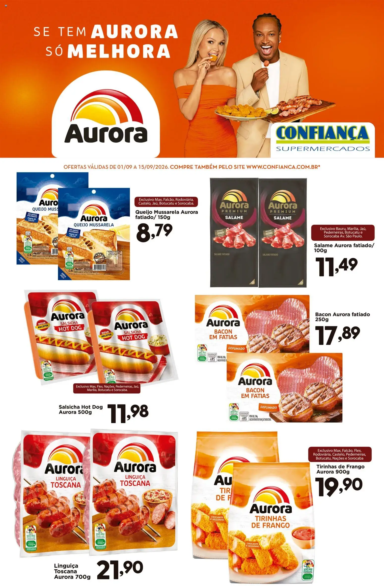 Confiança Folheto - válido de 01/09/2026 | Página: 1 | Produtos: Linguiça, Queijo, Bacon, Mussarela