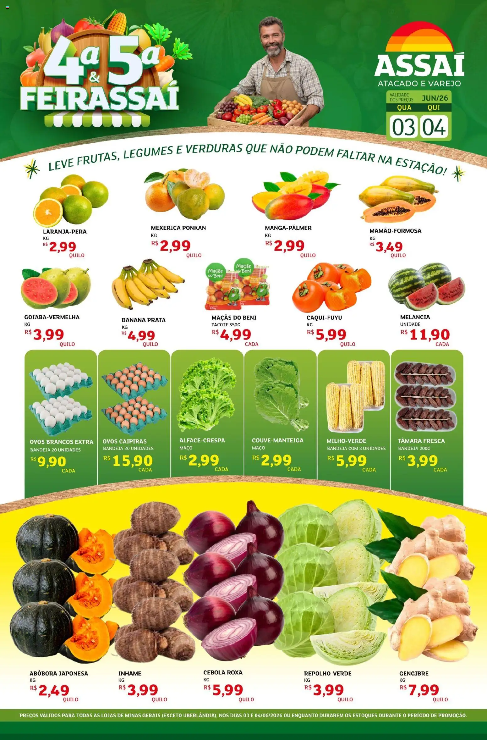 Assaí Atacadista Folheto - válido de 03.06.2026 | Página: 1 | Produtos: Melancia, Mexerica, Gengibre, Inhame