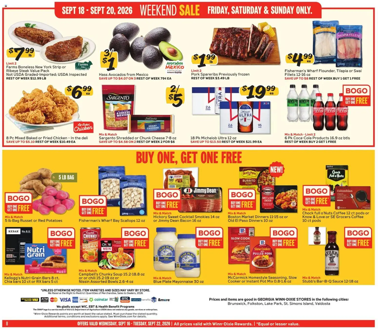 Winn Dixie Weekly Ad - valid from 09/16/2026 | Page: 8 | Products: Slow cooker, Cheese, Potatoes, Bag