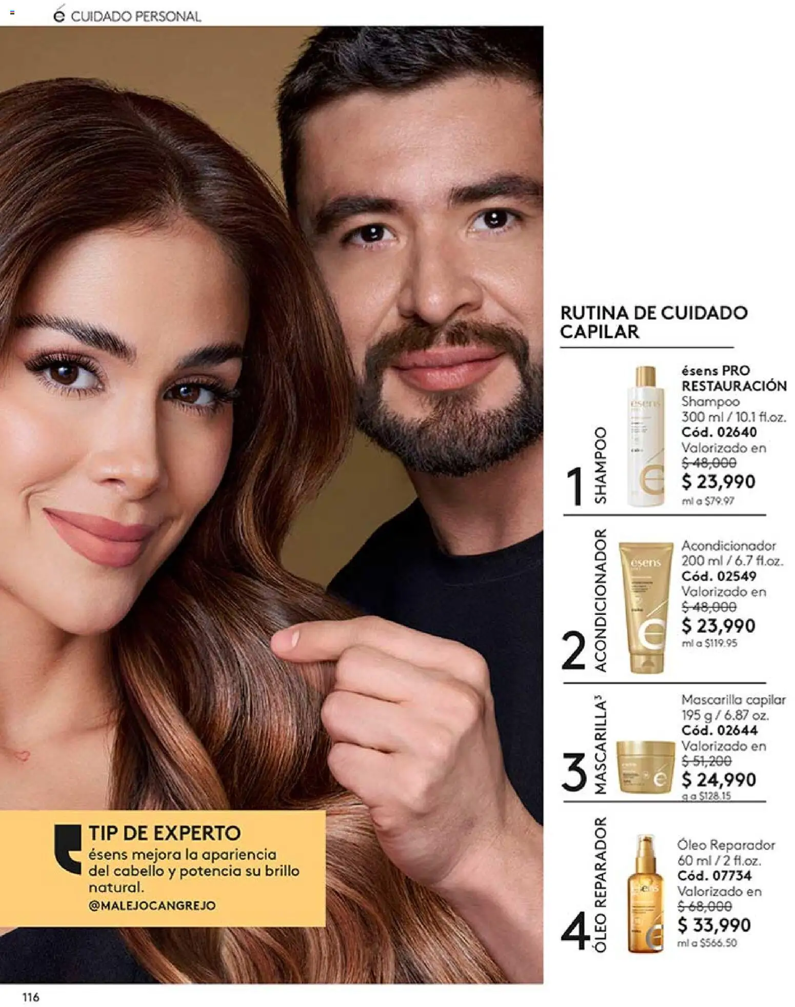 Ésika revista - valida desde el 17/07/2026 | Página: 116 | Productos: Shampoo, Brillo, Mascarilla, Acondicionador
