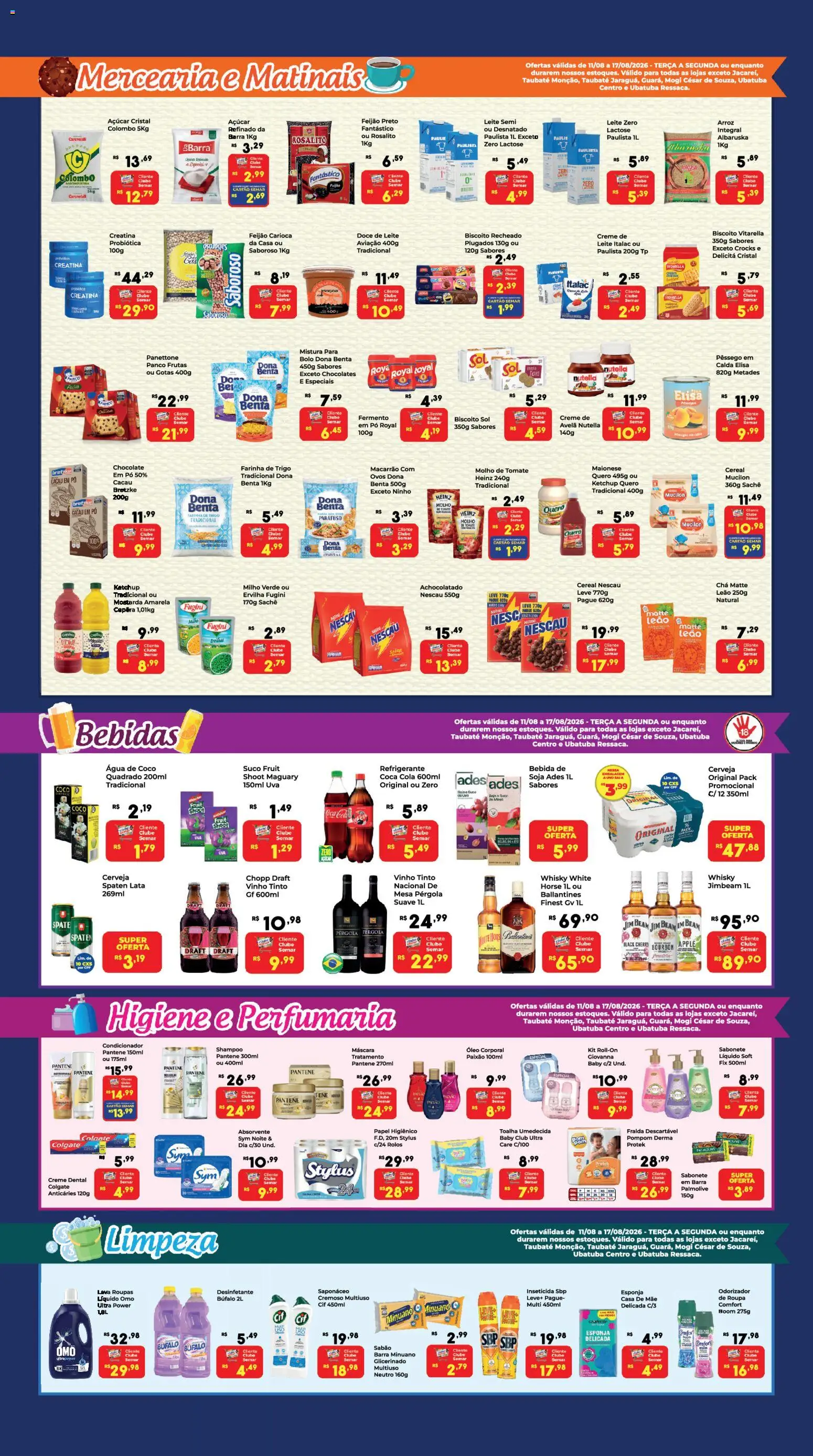 Semar Supermercado Folheto - válido de 11/08/2026 | Página: 2 | Produtos: Farinha, Roupas, Água, Papel higiênico