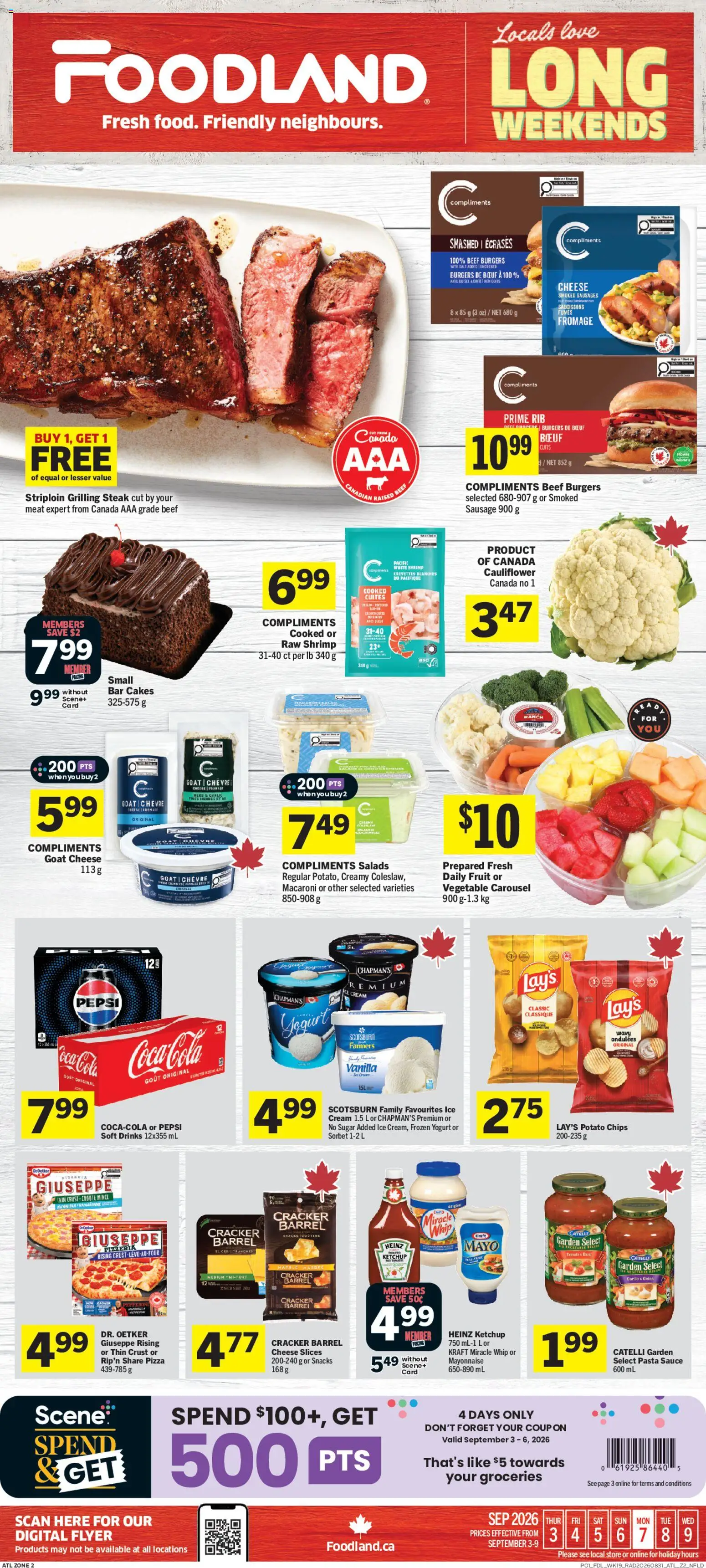 Foodland flyer valid from Sep 3, 2026 | Page: 1 | Products: Ice cream, Sausage, Pepsi, Vanilla