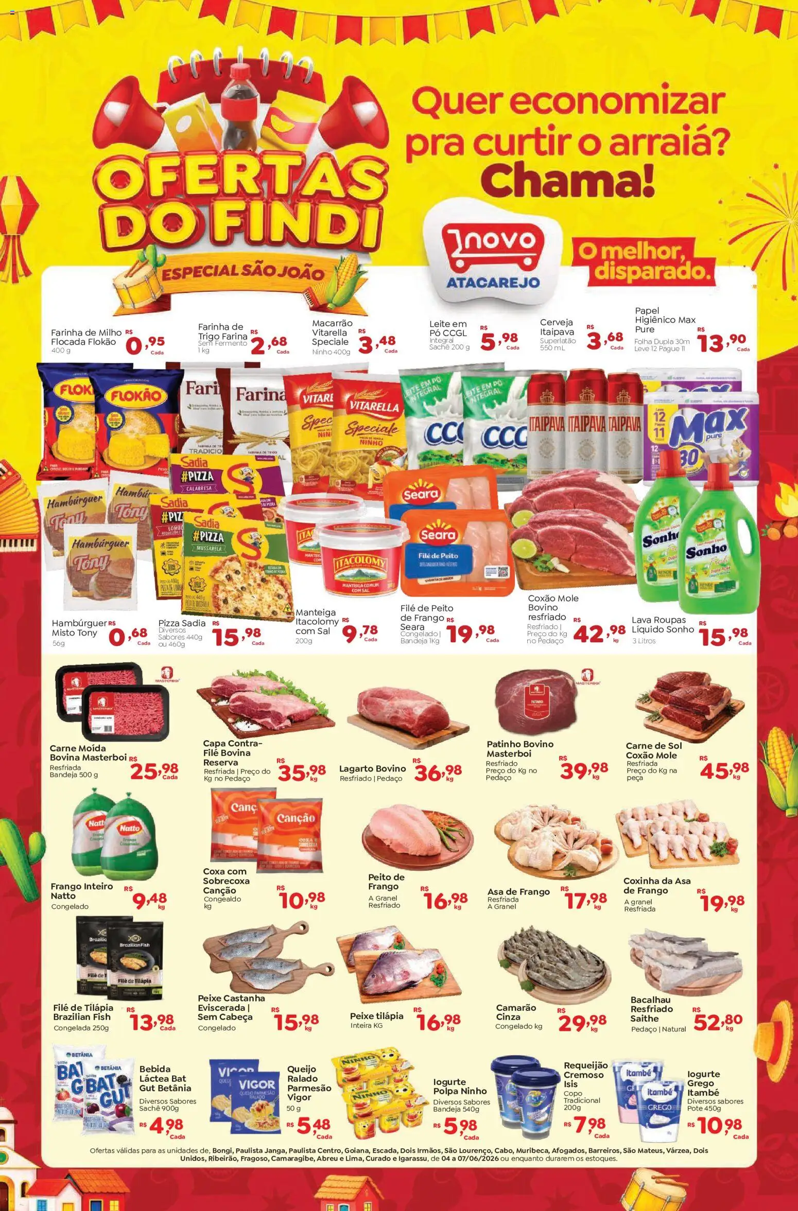 Novo Atacarejo Folheto - válido de 04.06.2026 | Página: 1 | Produtos: Pó, Parmesão, Carne, Soja