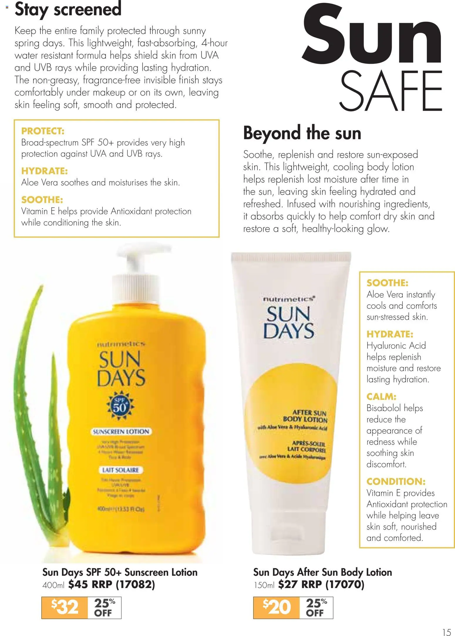 Nutrimetics catalogue - valid from 16/09/2026 | Page: 15 | Products: Sunscreen, Lotion, Body lotion, Safe