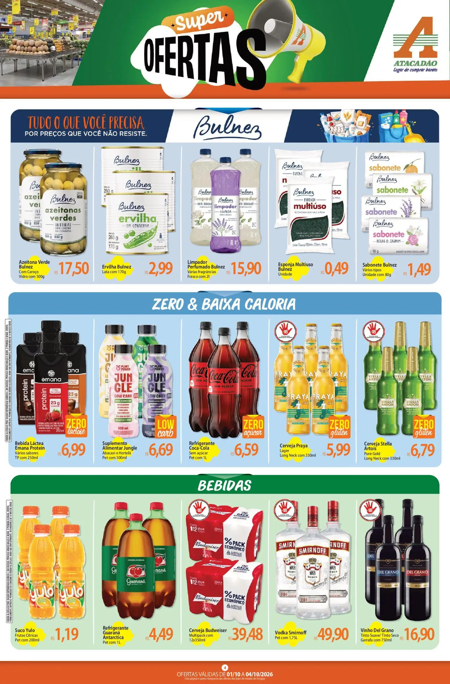 Atacadão Folheto - válido de 01/10/2026 | Página: 4 | Produtos: Azeitonas, Bebidas, Abacaxi, Vodka
