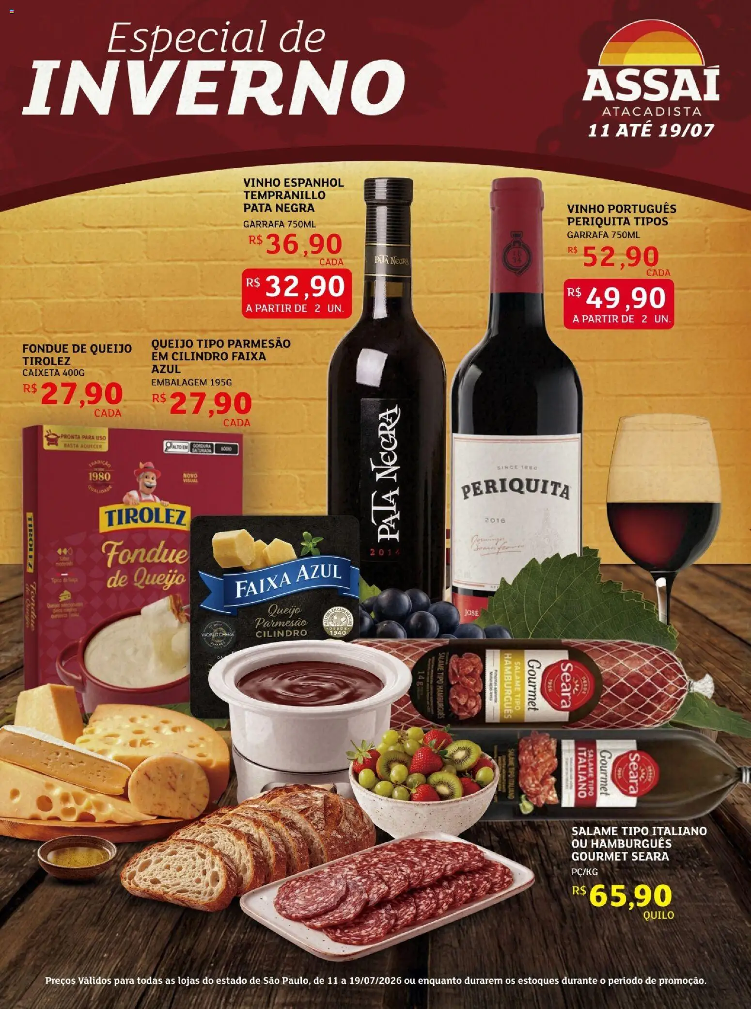 Assaí Atacadista Folheto - válido de 11/07/2026 | Página: 1 | Produtos: Queijo, Salame, Vinho, Parmesão