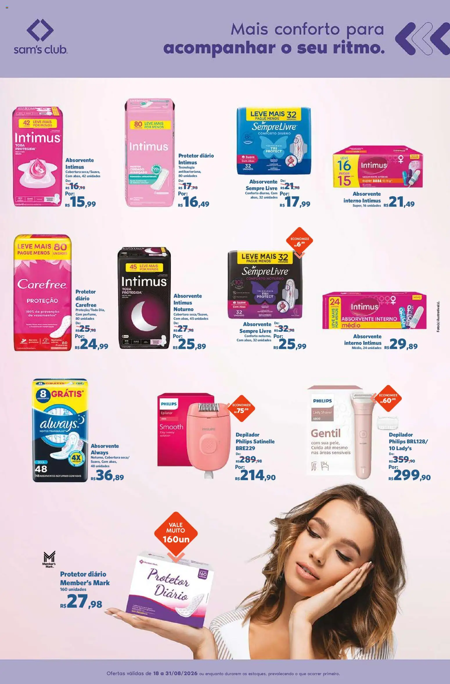 Sam's Club Folheto - válido de 18/08/2026 | Página: 7 | Produtos: Depilador, Absorvente interno, Sempre Livre, Absorvente