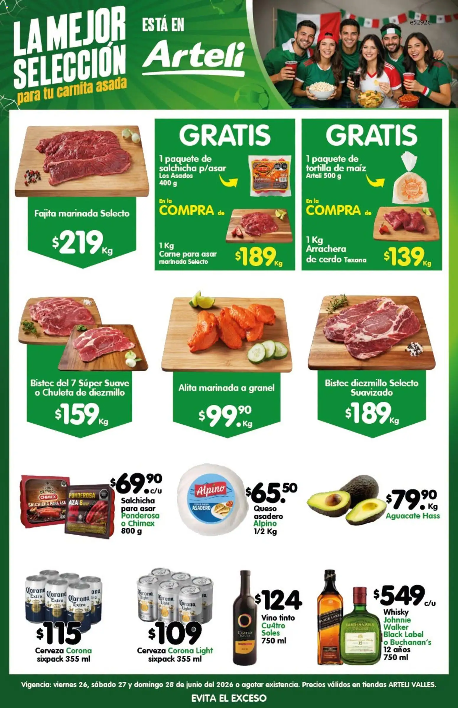 Nuevas ofertas de Arteli válidas en toda la República Mexicana desde el 26/06/2026. ¡Encuentra las mejores ofertas en Arteli folleto Carne Valles! | Página: 1 | Productos: Salchicha, Queso, Aguacate, Cerdo