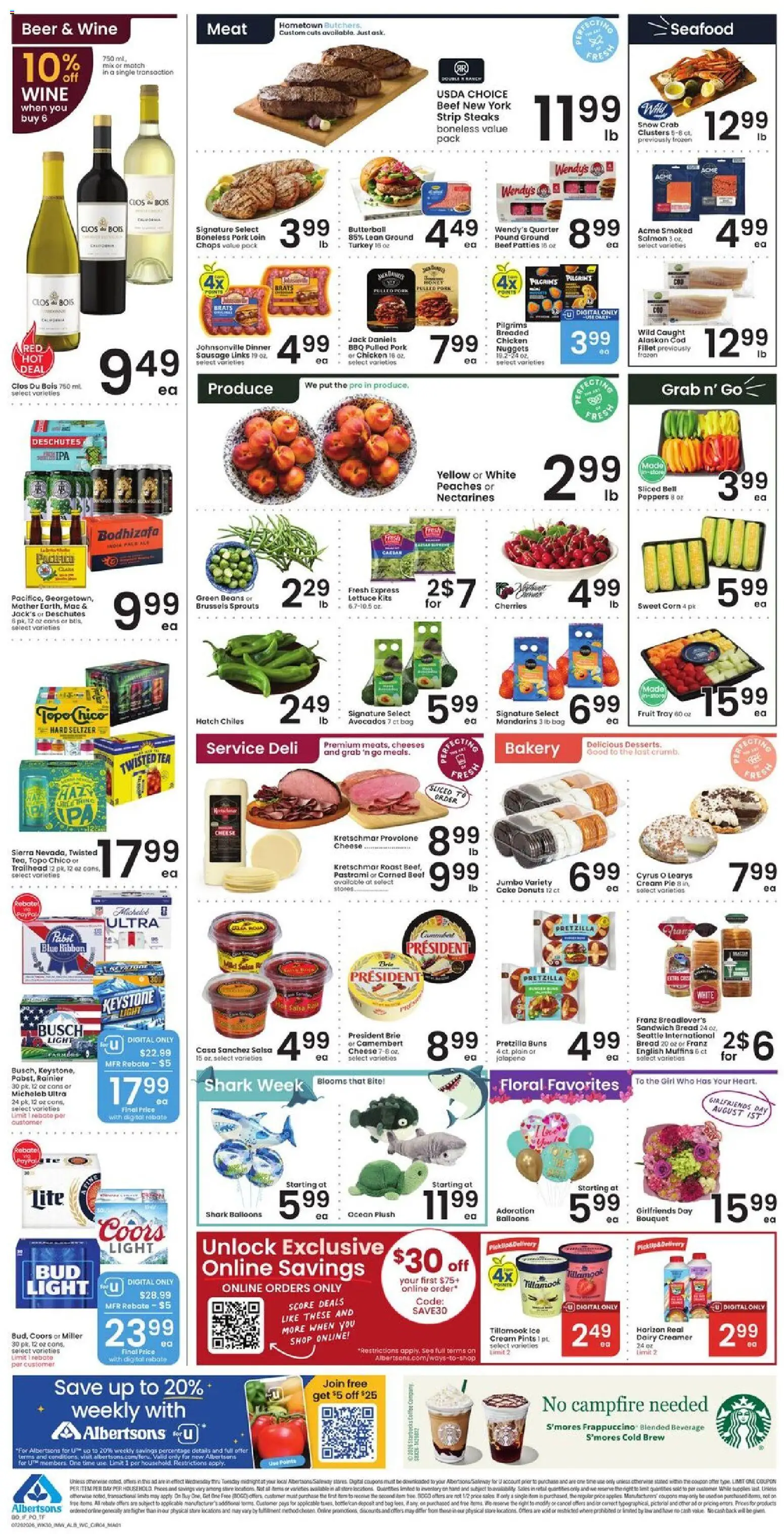 Albertsons Weekly Ad - valid from 07/29/2026 | Page: 5 | Products: Cherries, Peaches, Brussels Sprouts, Wine