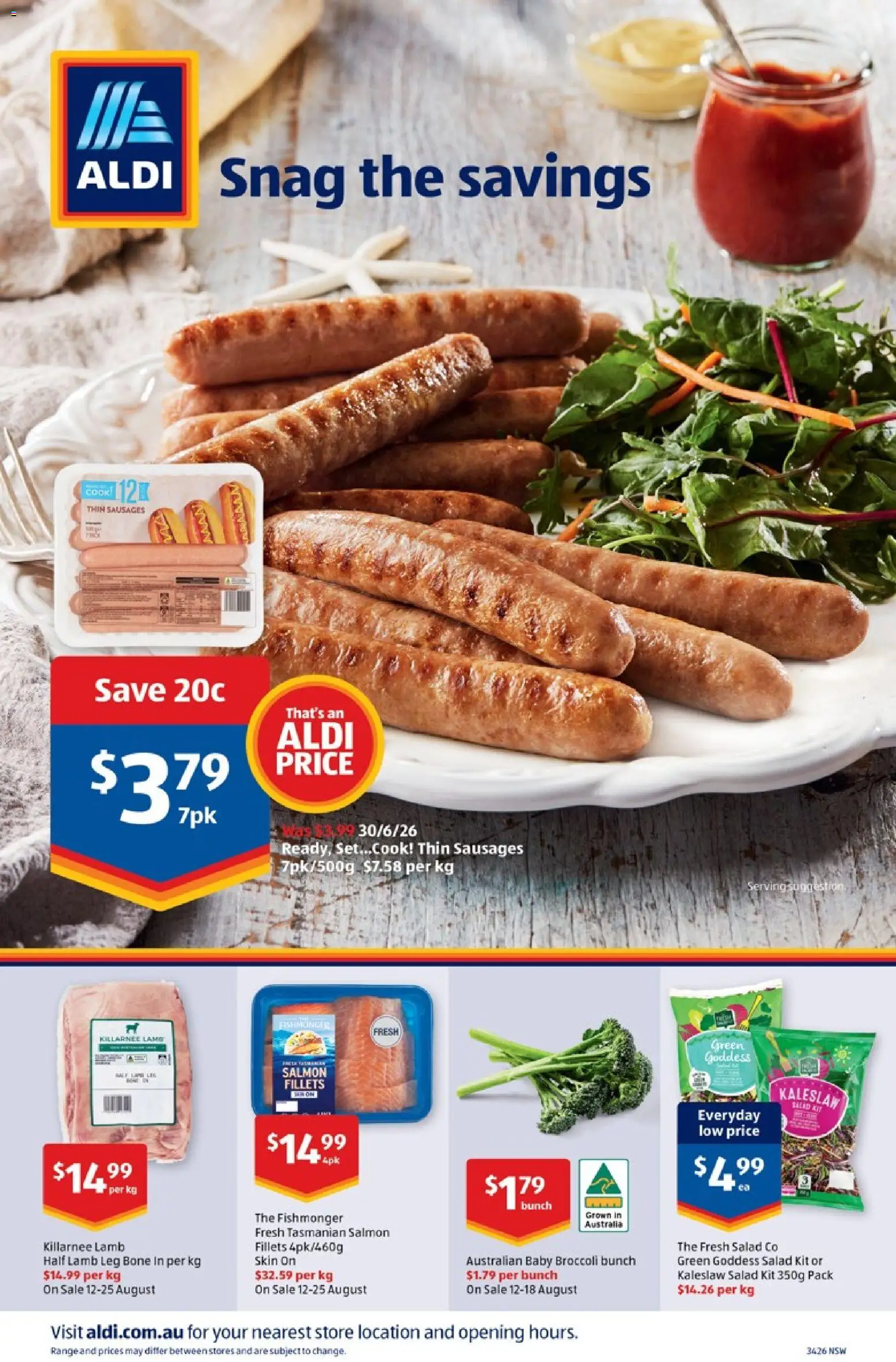 Aldi catalogue - valid from 19/08/2026 | Page: 20 | Products: Broccoli, Lamb, Salad, Sausages