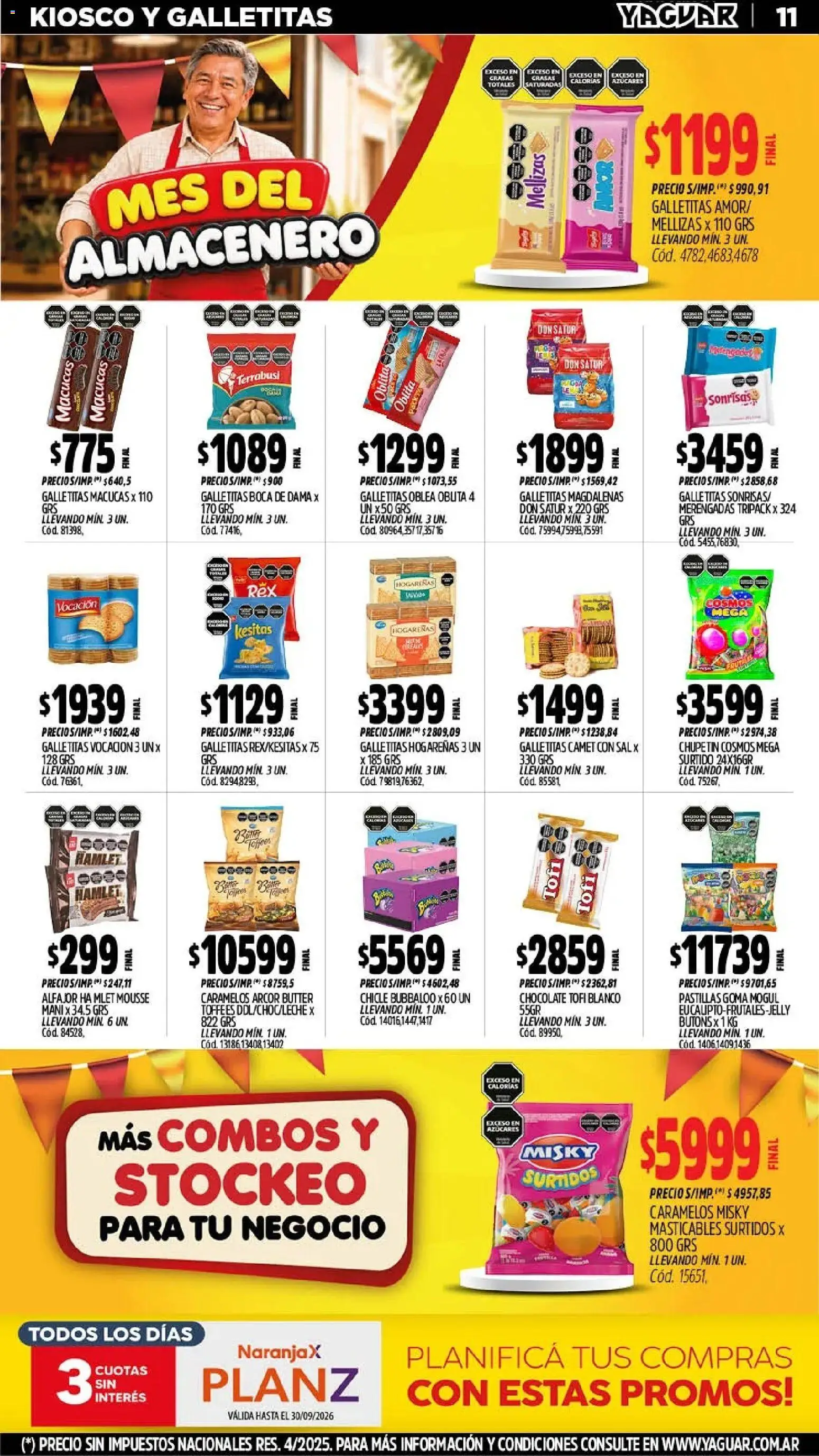 Yaguar - Oferta Semanal Mar del Plata │ válido desde el 28/09/2026 | Página: 11 | Productos: Galletitas, Mani, Chicle, Alfajor