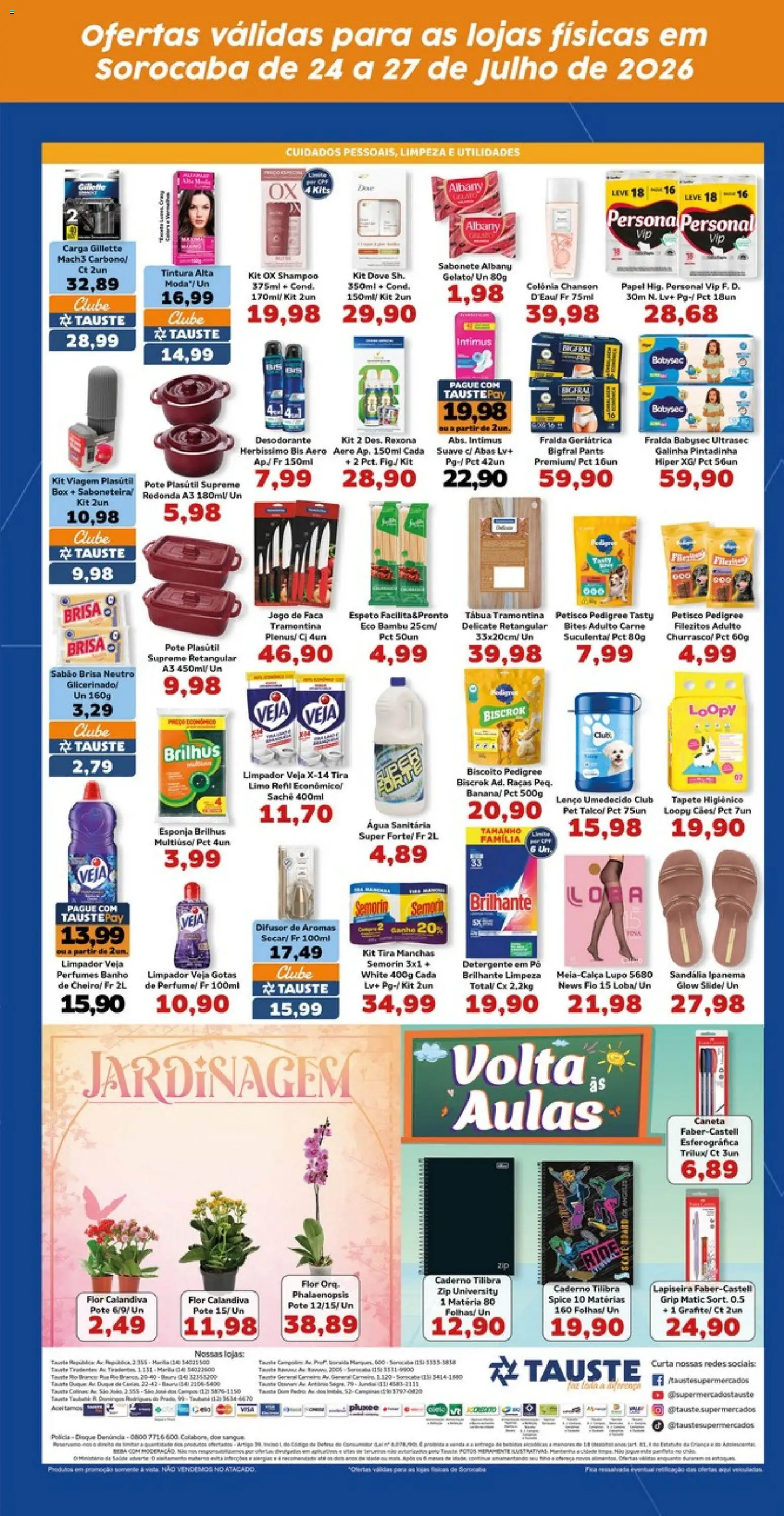 Tauste Folheto - válido de 24/07/2026 | Página: 5 | Produtos: Detergente, Perfumes, Lenço umedecido, Caderno
