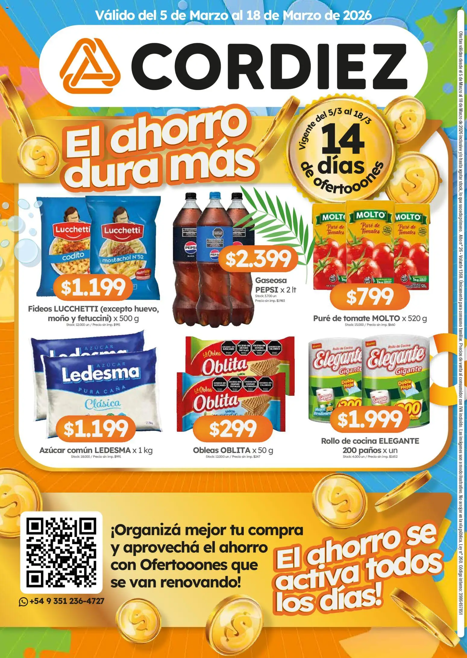 Cordiez ofertas │ válido desde el 05.03.2026 | Página: 12 | Productos: Gaseosa, Pure de Tomate, Tomates, Fideos