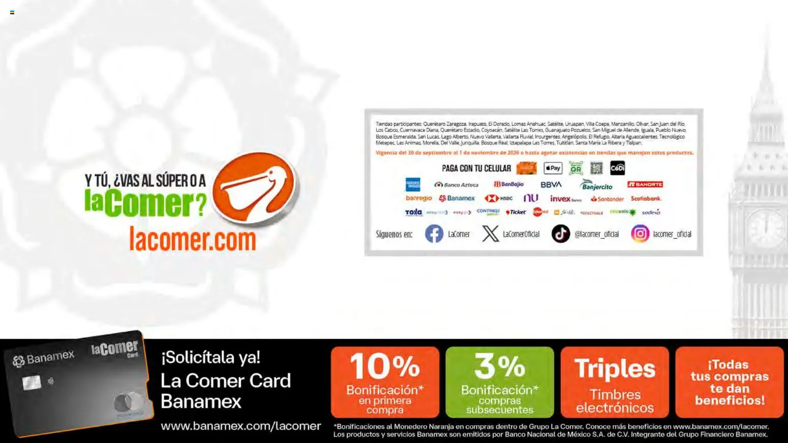 Nuevas ofertas de La Comer válidas en toda la República Mexicana desde el 30/09/2026. ¡Encuentra las mejores ofertas en La Comer folleto! | Página: 45 | Productos: Monedero, Banco, Té, Satélite