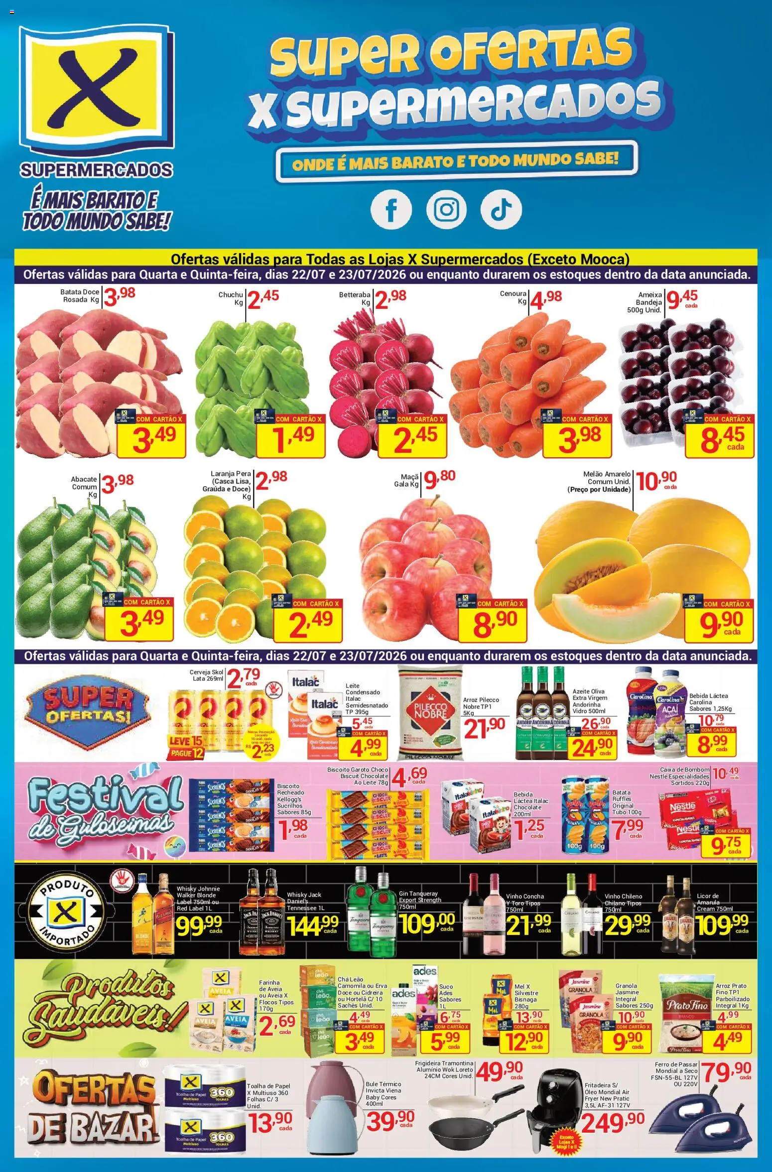 X Supermercados Folheto - válido de 22/07/2026 | Página: 1 | Produtos: Ferro, Arroz, Bebida, Ameixa