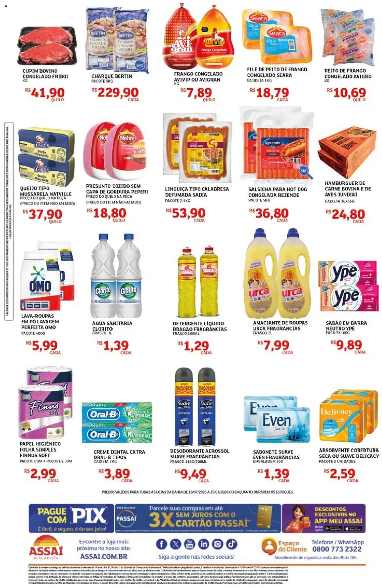Assaí Atacadista Folheto - válido de 13/07/2026 | Página: 2 | Produtos: Desodorante, Queijo, Bandeja, Absorvente