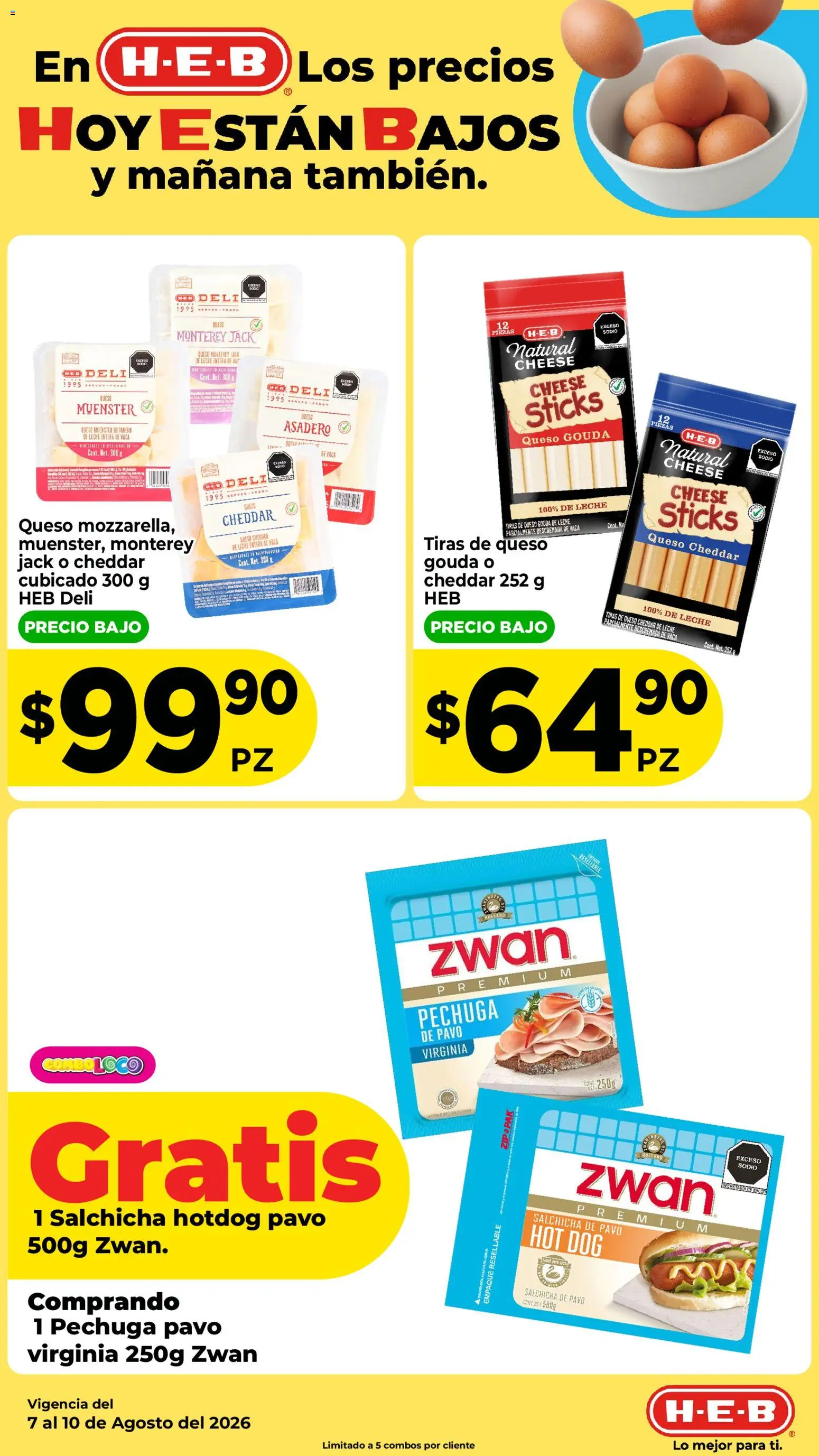 Nuevas ofertas de H-E-B válidas en toda la República Mexicana desde el 07/08/2026. ¡Encuentra las mejores ofertas en H-E-B folleto! | Página: 4 | Productos: Leche, Queso, Queso Gouda, Pavo