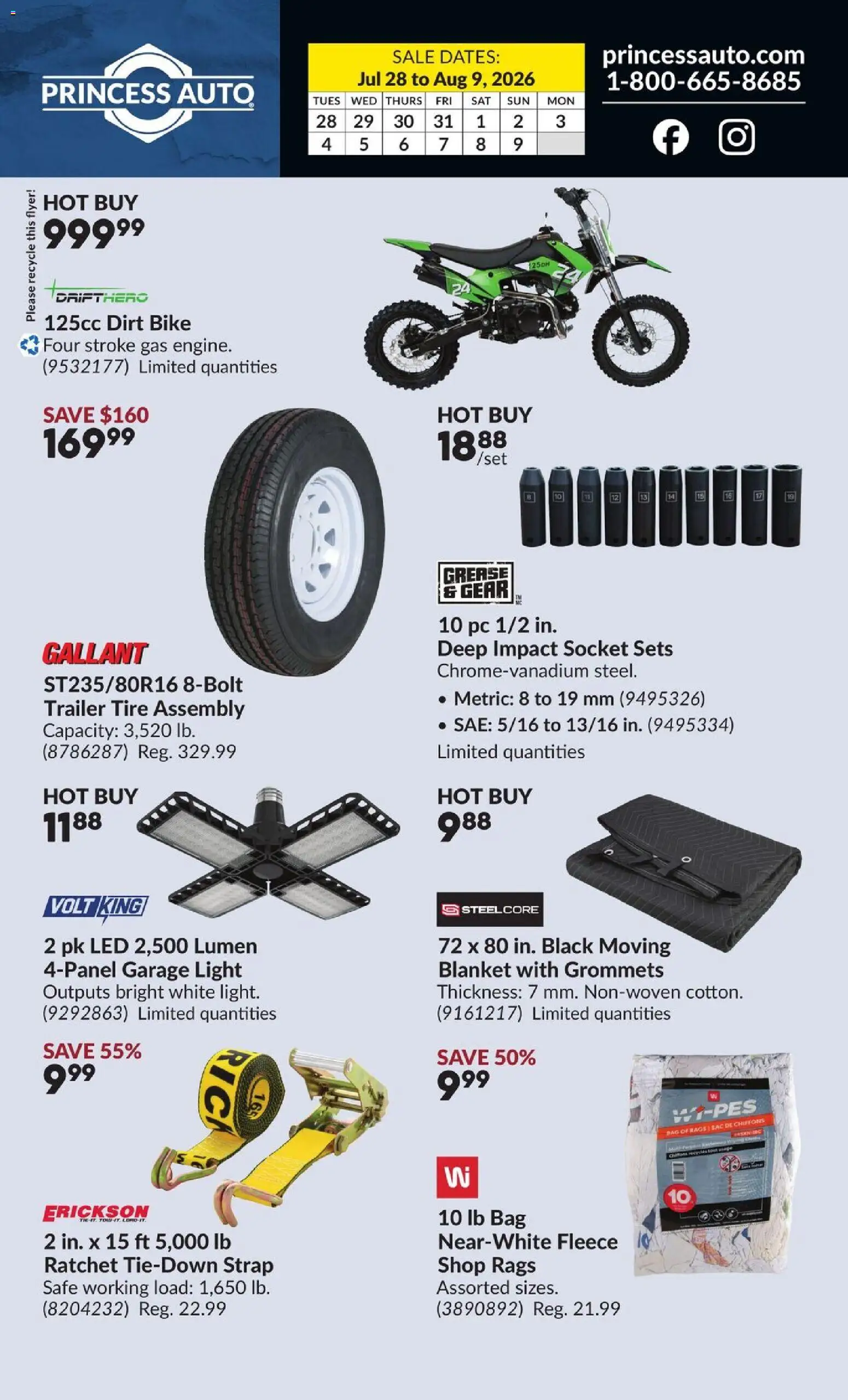 Princess Auto flyer valid from Jul 28, 2026 | Page: 2 | Products: Trailer, PC, Bag, Blanket