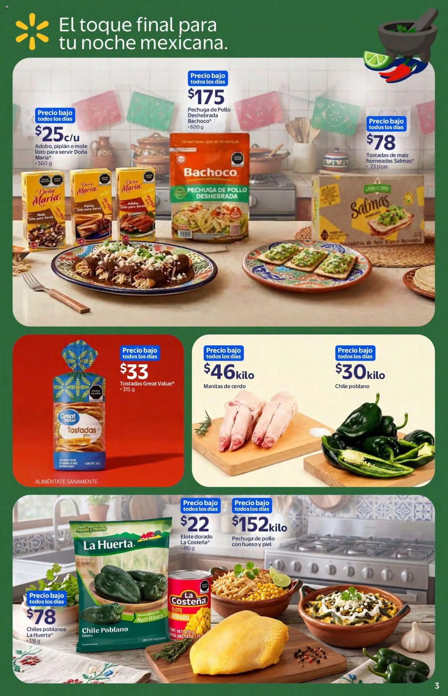 Nuevas ofertas de Walmart válidas en toda la República Mexicana desde el 02/09/2026. ¡Encuentra las mejores ofertas en Walmart folleto Celebra el orgullo mexicano con todo lo que nos une! | Página: 3 | Productos: Pollo, Maíz, Cinta, Tostadas