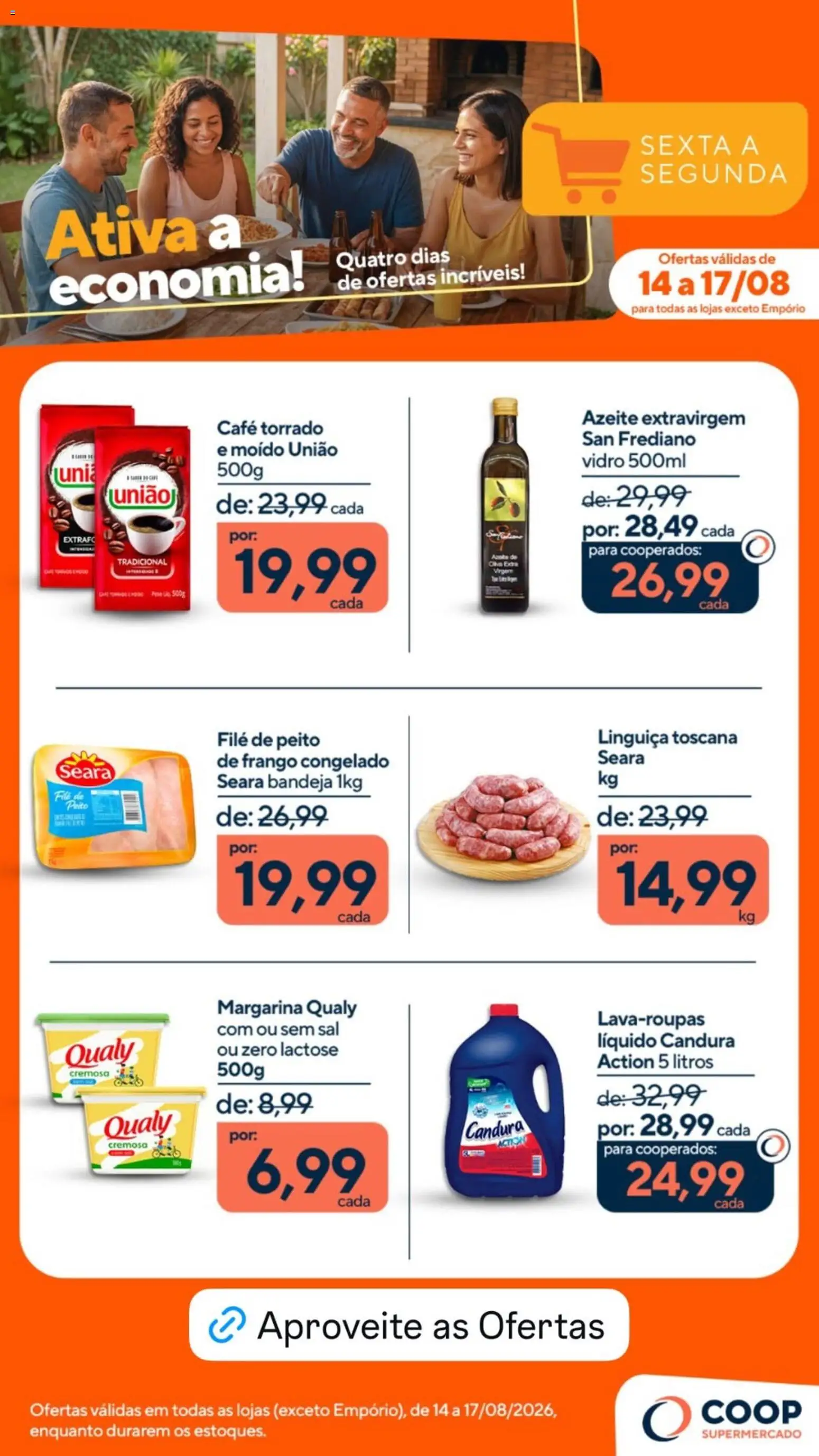 Coop Folheto - válido de 14/08/2026 | Página: 1 | Produtos: Linguiça, Café, Azeite, Margarina