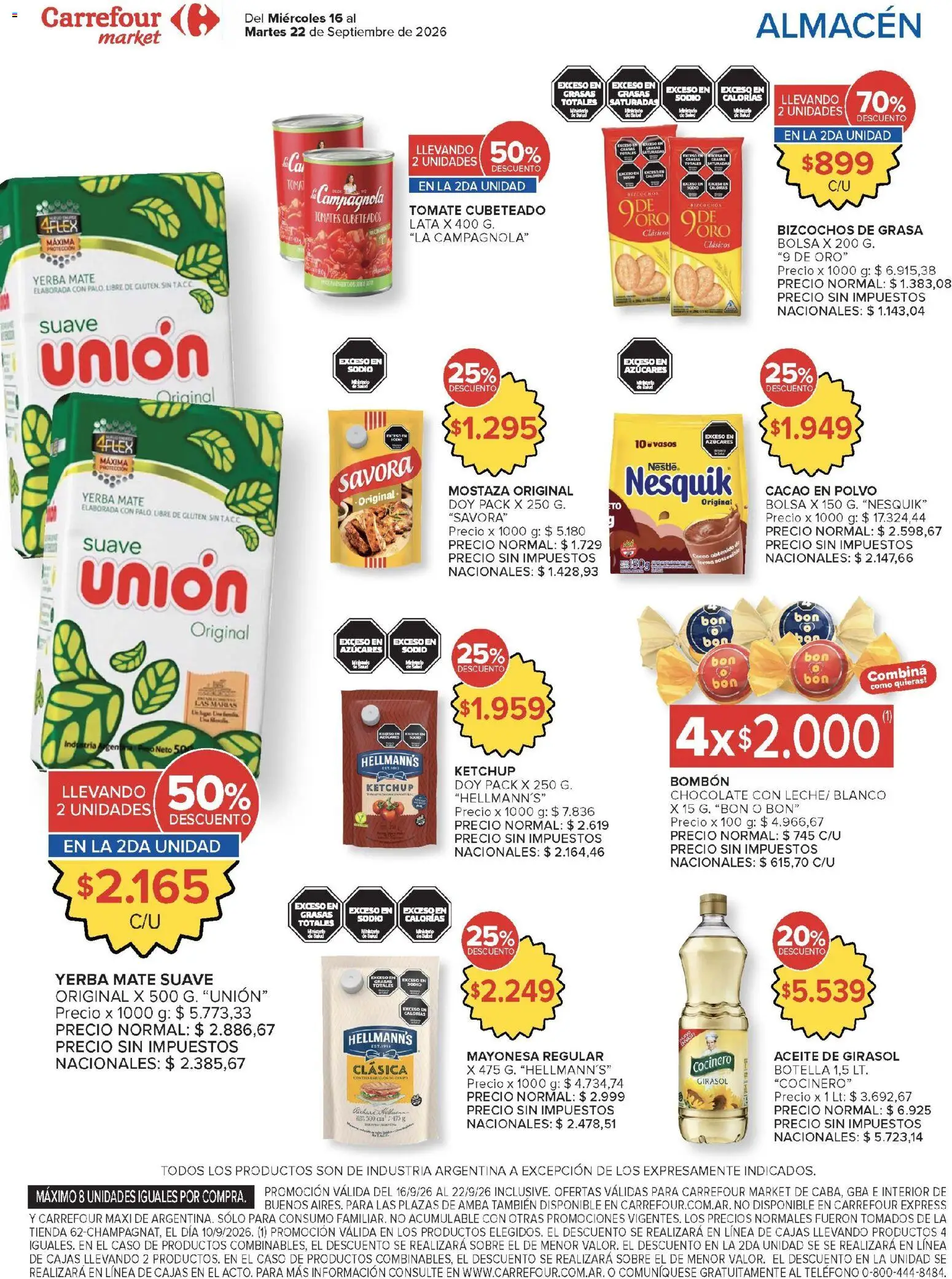 Carrefour Market catálogo │ válido desde el 16/09/2026 | Página: 5 | Productos: Mate, Tomate, Chocolate, Bizcochos