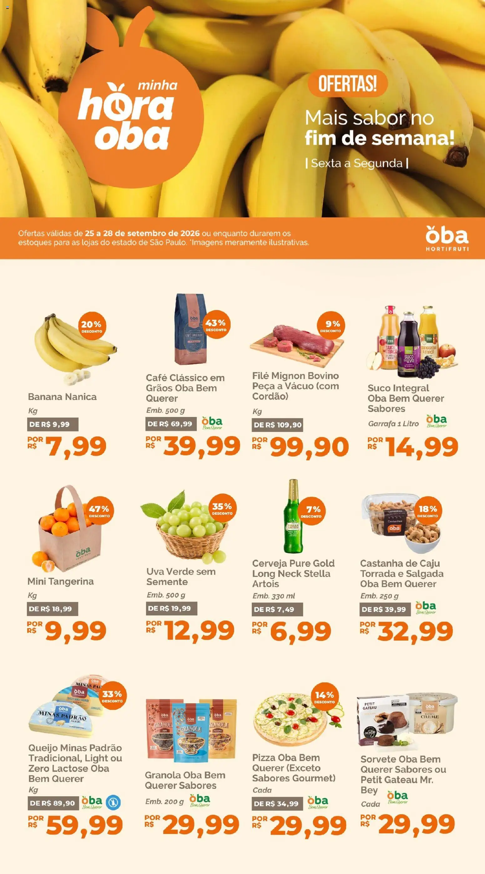 Oba Hortifruti Folheto - válido de 25/09/2026 | Página: 1 | Produtos: Uva, Queijo, Suco, Creme
