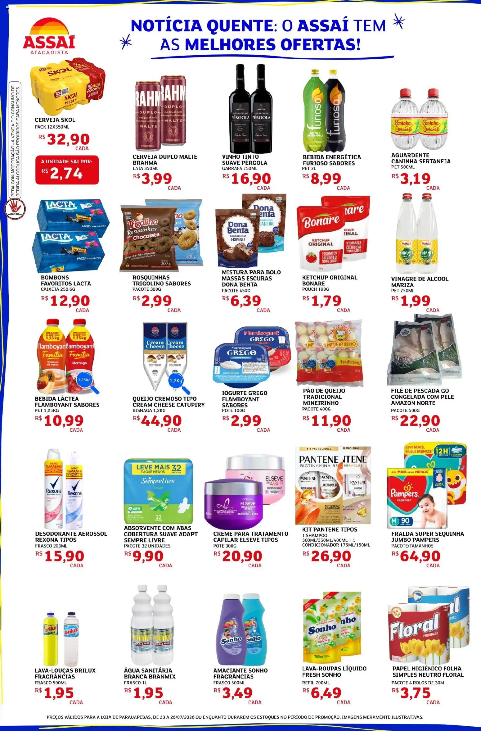 Assaí Atacadista Folheto - válido de 23/07/2026 | Página: 2 | Produtos: Pampers, Pão, Ketchup, Amaciante