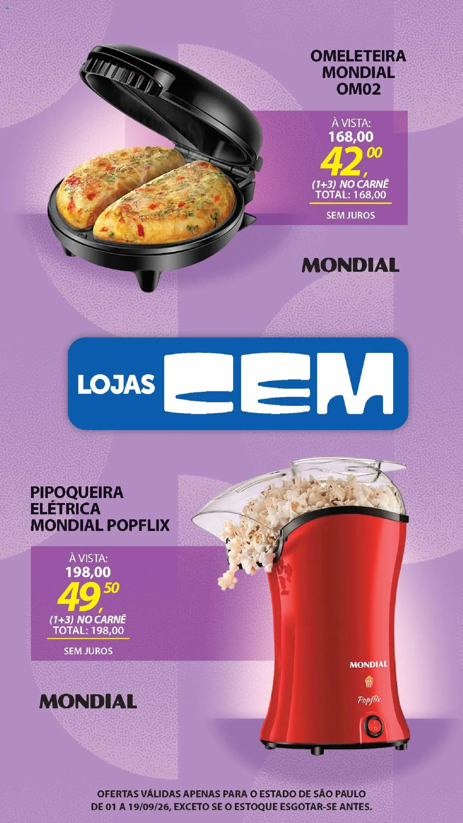 Lojas Cem Folheto - válido de 01/09/2026 | Página: 111 | Produtos: Omeleteira, Pipoqueira, Carne