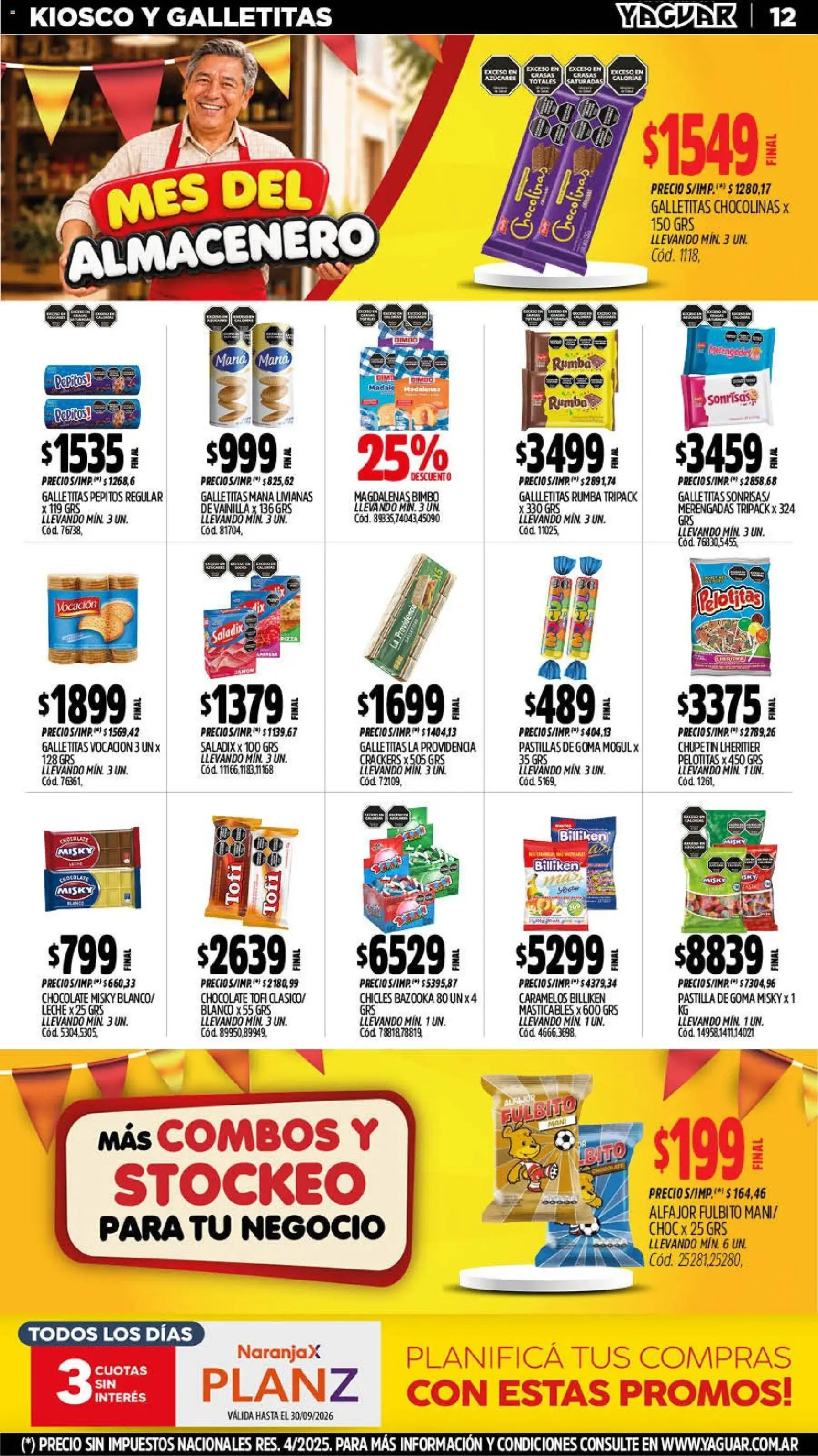 Yaguar - Oferta Semanal Mar del Plata │ válido desde el 07/09/2026 | Página: 12 | Productos: Galletitas, Chicles, Leche, Alfajor