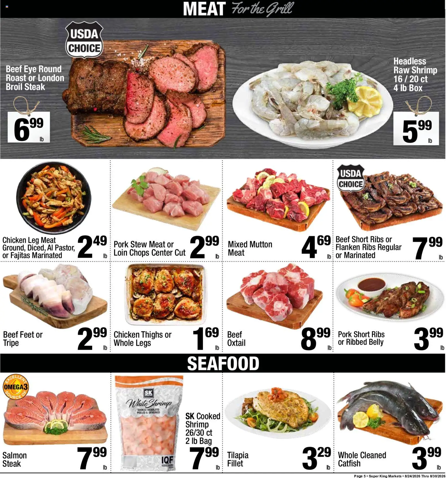 Super King Weekly Ad - valid from 08/24/2026 | Page: 5 | Products: Meat, Chicken thighs, Seafood, Bag