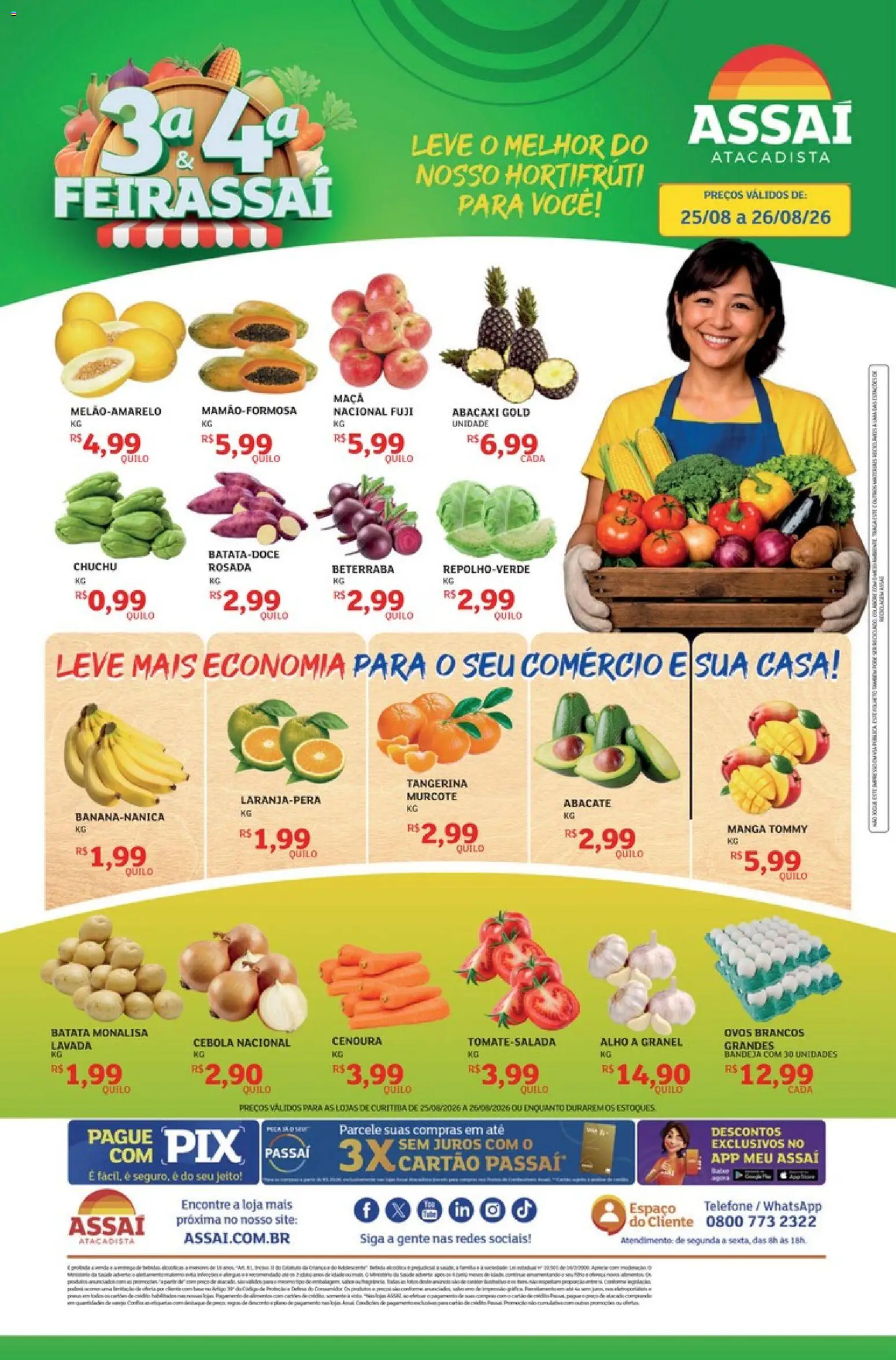 Assaí Atacadista Folheto - válido de 25/08/2026 | Página: 1 | Produtos: Alho, Manga, Bandeja, Telefone