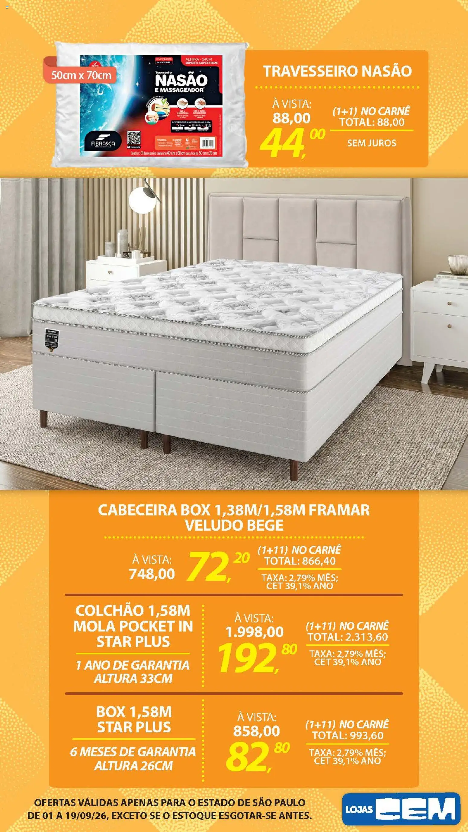 Lojas Cem Folheto - válido de 01/09/2026 | Página: 24 | Produtos: Pera, Travesseiro, Carne, Massageador