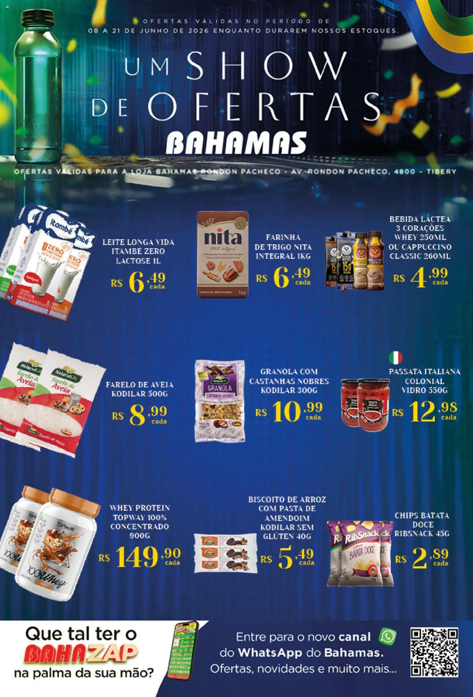 Bahamas Supermercados Folheto - válido de 08.06.2026 | Página: 1 | Produtos: Biscoito, Leite, Aveia, Batata
