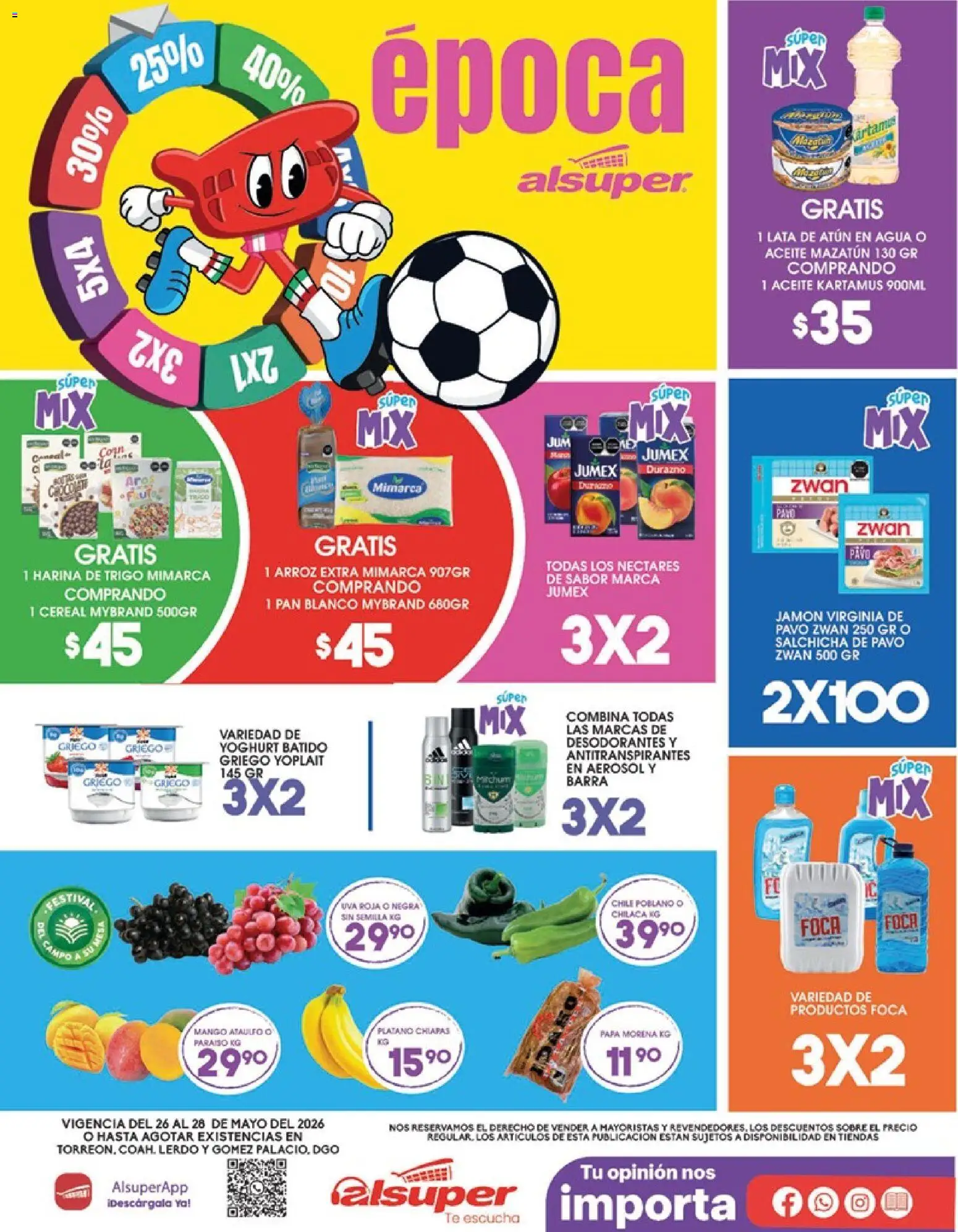 Nuevas ofertas de Alsuper válidas en toda la República Mexicana desde el 26.05.2026. ¡Encuentra las mejores ofertas en Alsuper folleto Torreon! | Página: 1 | Productos: Aceite, Pan, Arroz, Té