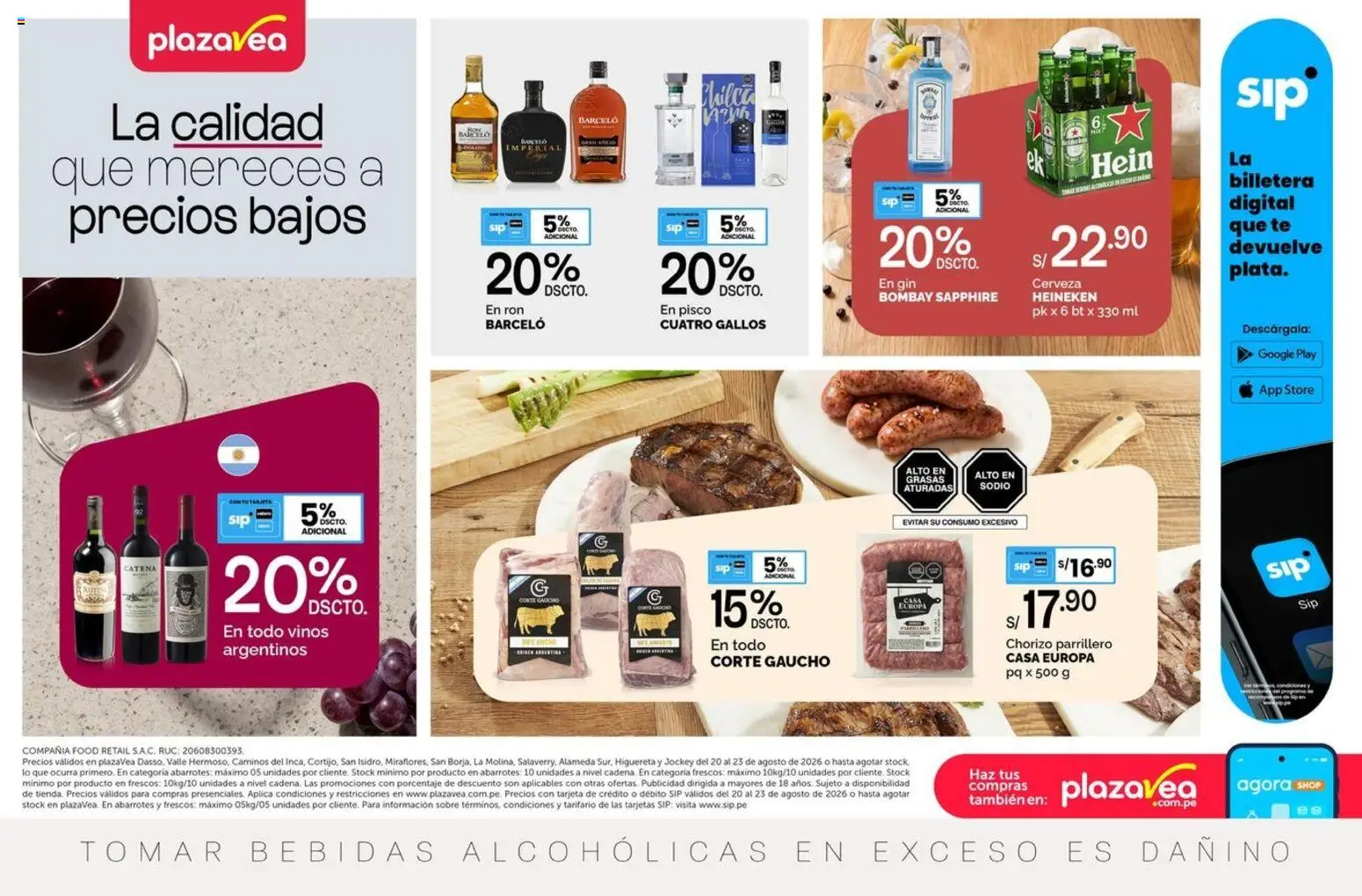 Catálogo Plaza Vea válido desde 20/08/2026 | Página: 1 | Productos: Ron, Bebidas, Té, Bombay Sapphire