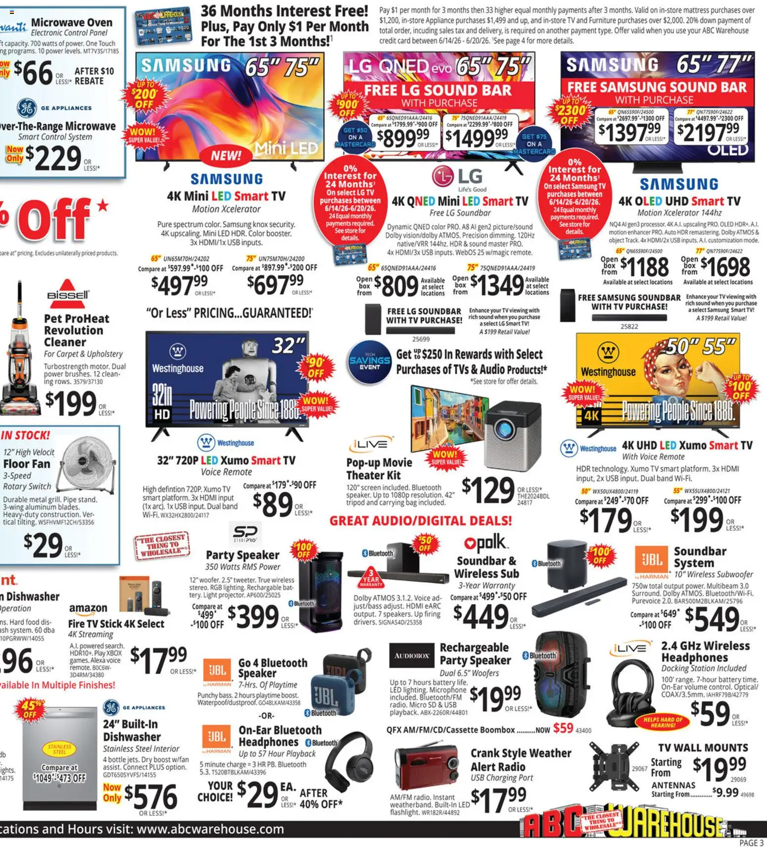 ABC Warehouse Weekly Ad - valid from 14.06.2026 | Page: 3 | Products: Battery, Sound Bar, Bag, Fan