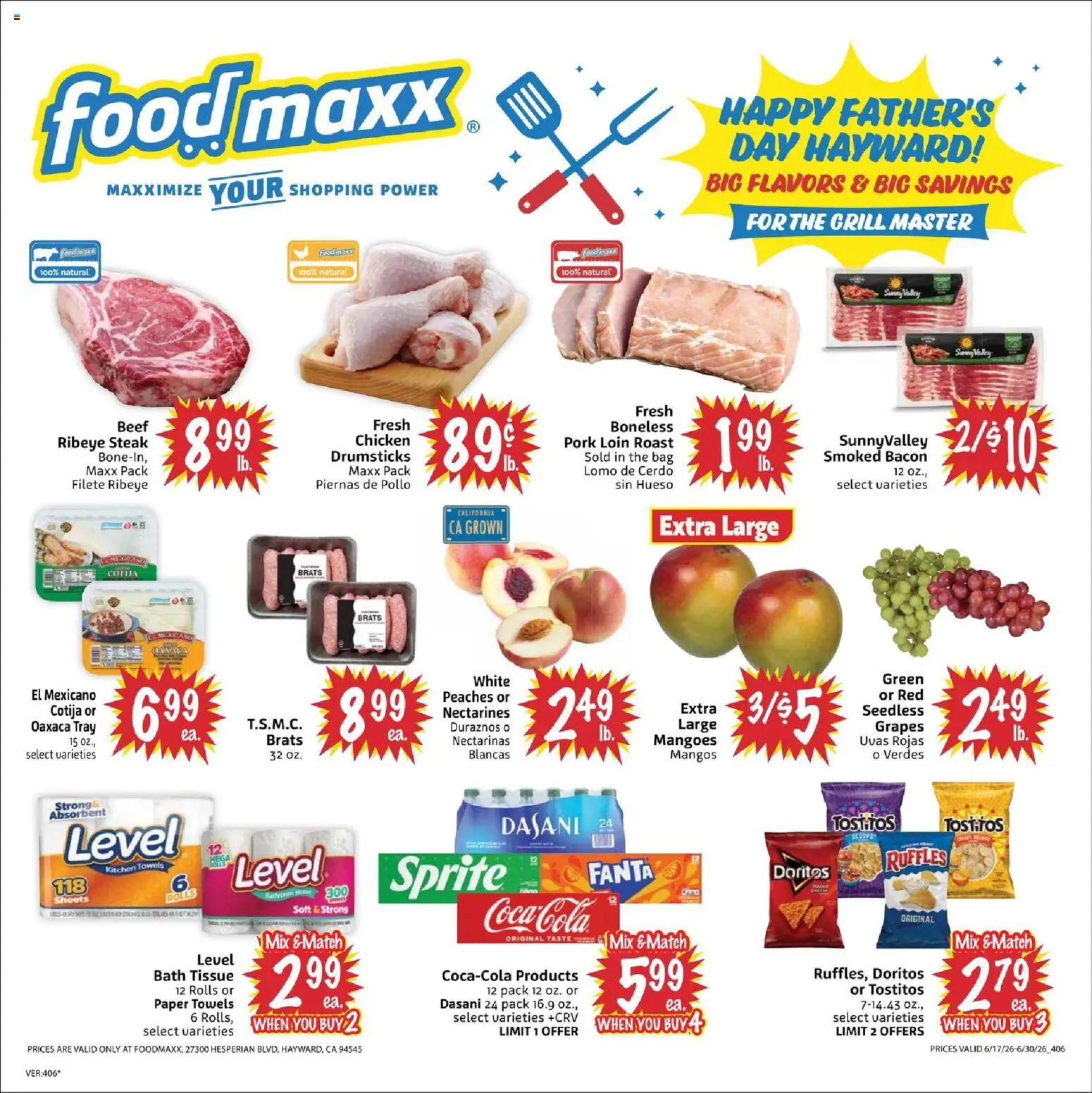 FoodMaxx Weekly Ad - CA - valid from 17.06.2026 | Page: 1 | Products: Bath, Pork, Beef, Grapes