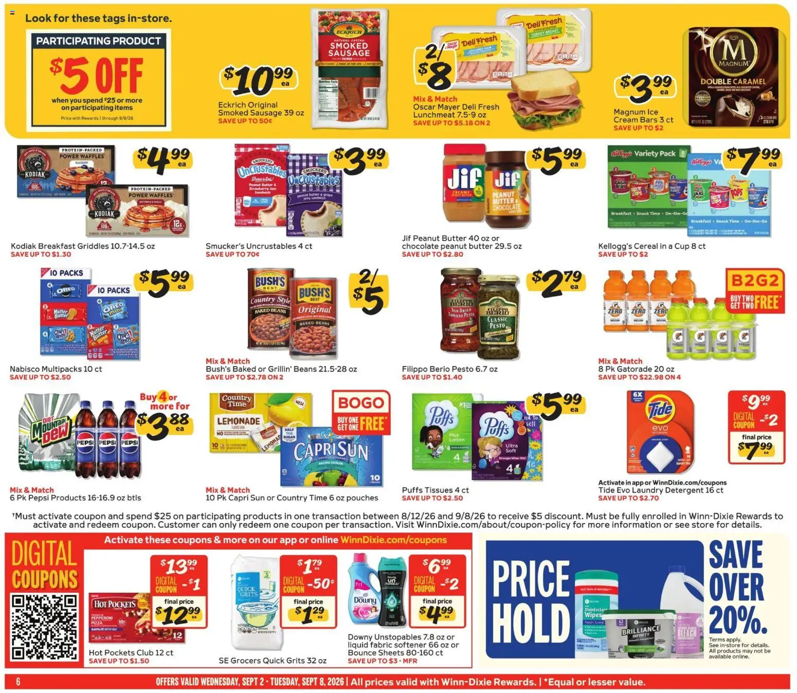 Winn Dixie Weekly Ad - valid from 09/02/2026 | Page: 6 | Products: Cream, Sausage, Cereal, Pepsi