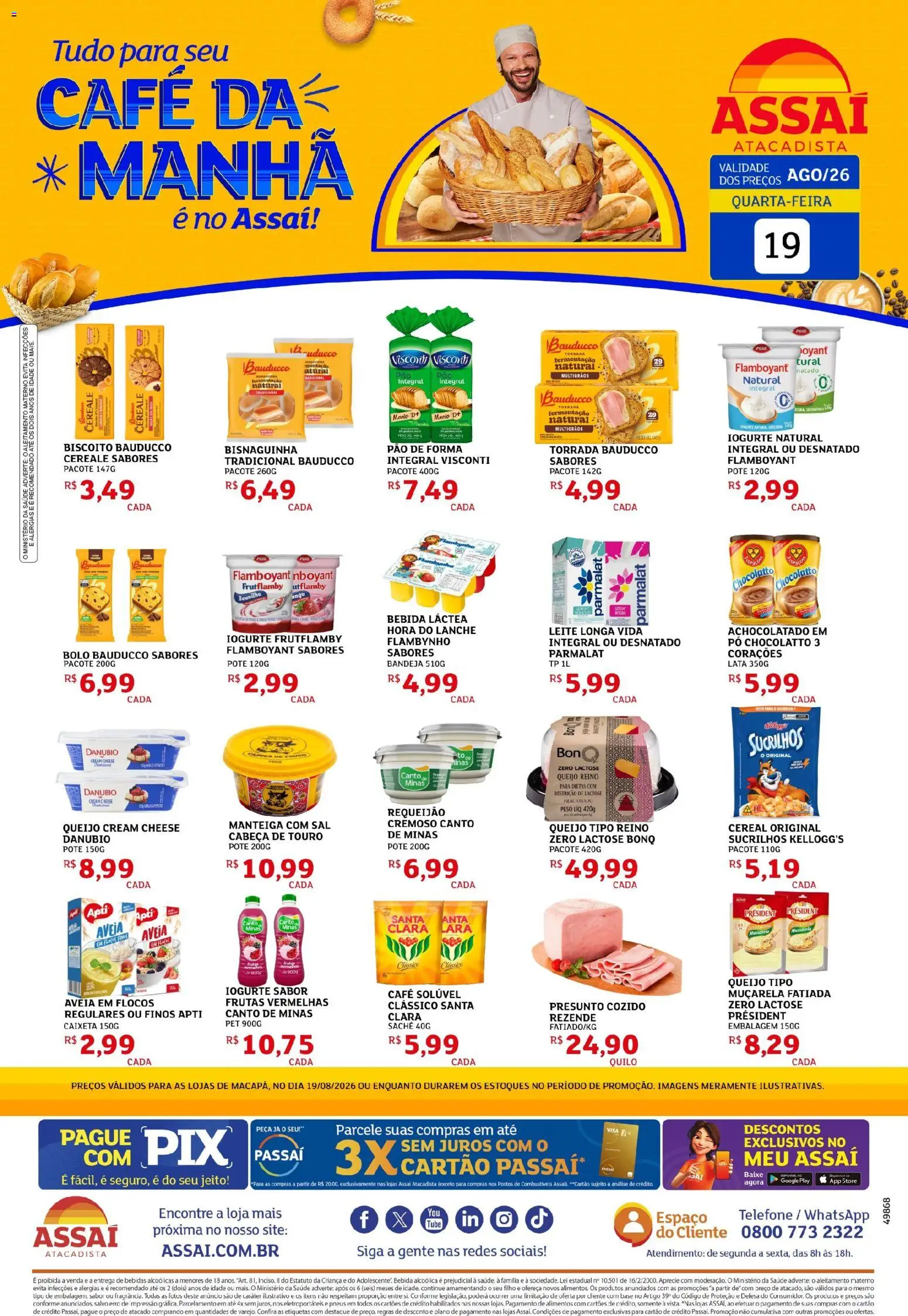 Assaí Atacadista Folheto - válido de 19/08/2026 | Página: 1 | Produtos: Cará, Leite, Queijo, Iogurte natural