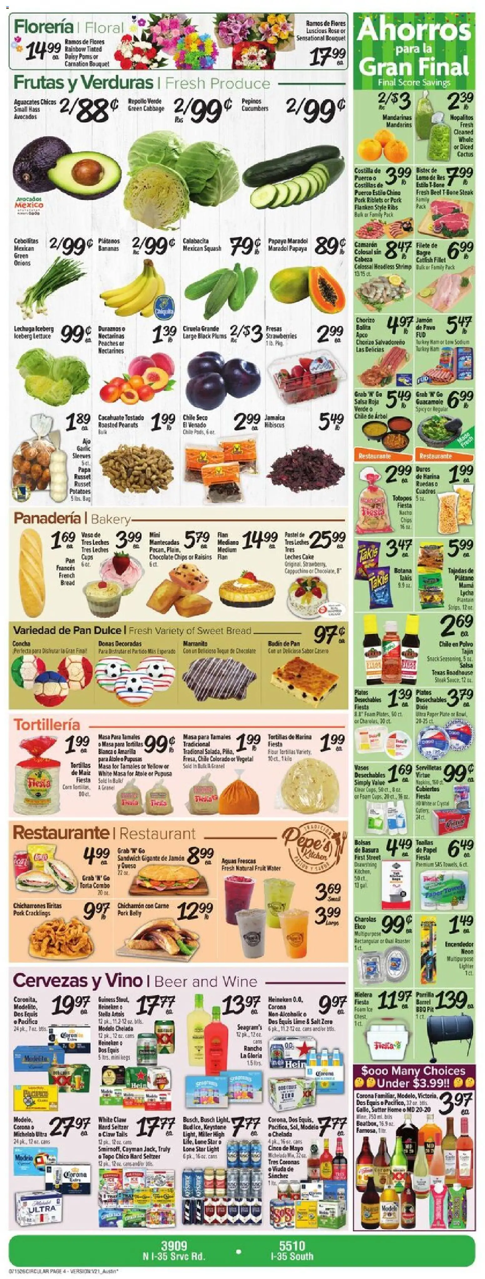 Fiesta Mart Weekly Ad - valid from 07/15/2026 | Page: 4 | Products: Mandarins, Wine, Beer, Bag