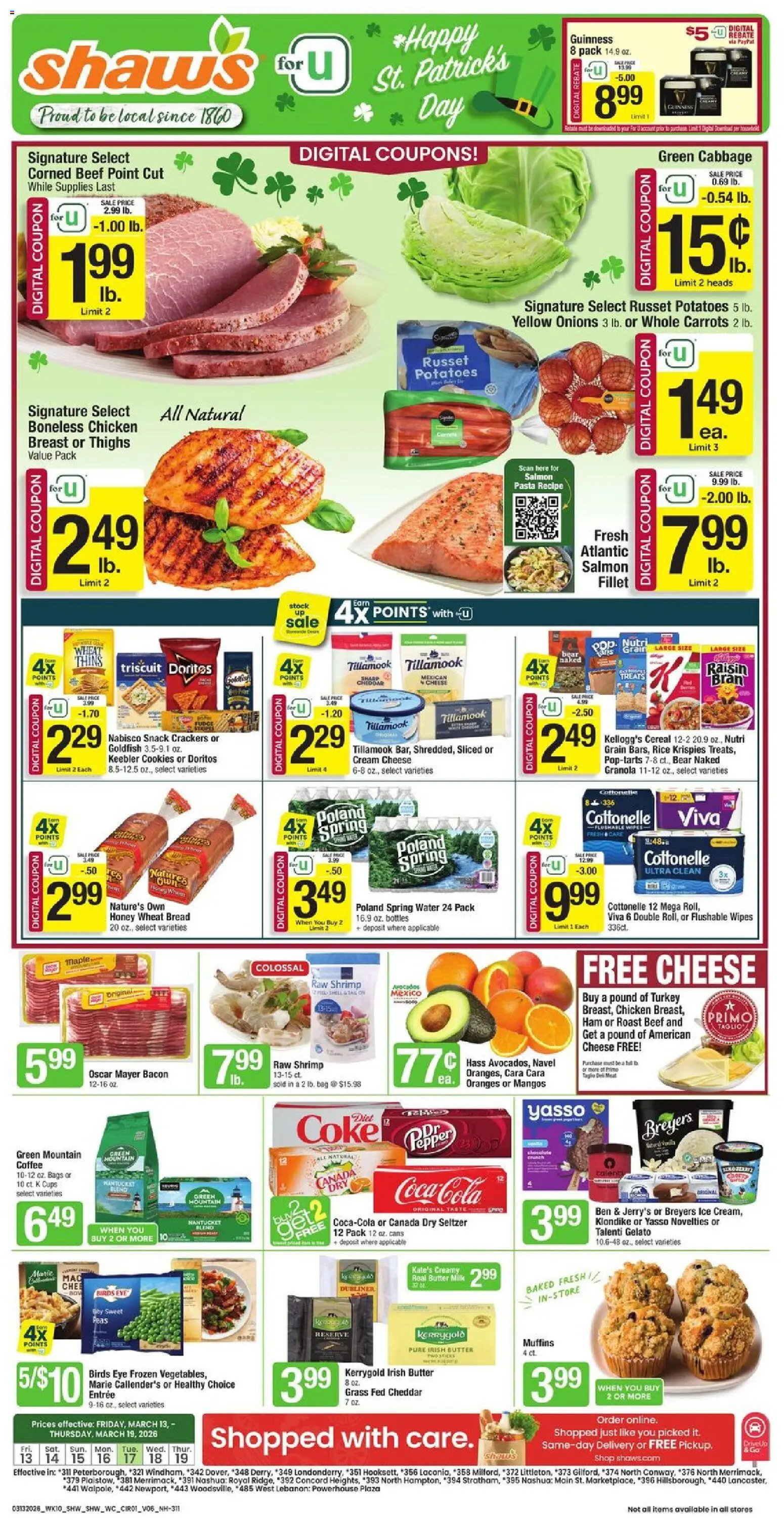 Shaw's Weekly Ad - NH - valid from 13.03.2026 | Page: 1 | Products: Coffee, Cream, Water, Cabbage